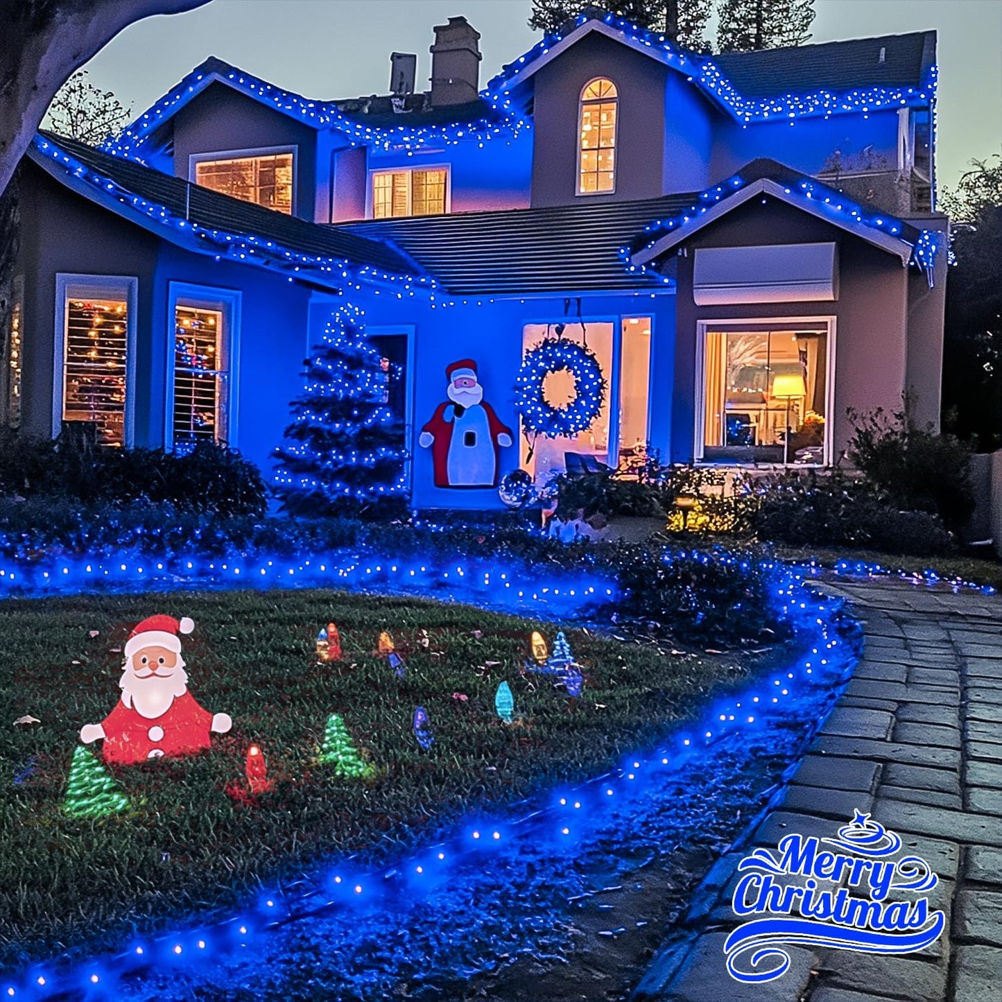 JMEXSUSS 200 LED Blue Christmas Lights Outdoor, Expandable 66ft Christmas String Lights Green Wire, 8 Modes Twinkle Xmas Tree Light Plug in for Party Indoor Ceiling Beroom Patio Fence Yard Decor
