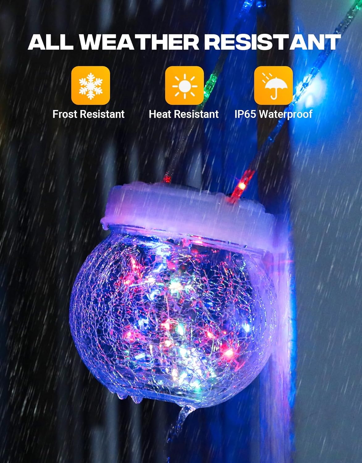Solar Lantern Solar Lights Outdoor Waterproof 2-Pack, Solar Powered Hanging Lights Cracked Glass Hanging Globes for Christmas Decoration, Shepherd Hook, Garden Tree Ornaments,White Cap, Multi-Color