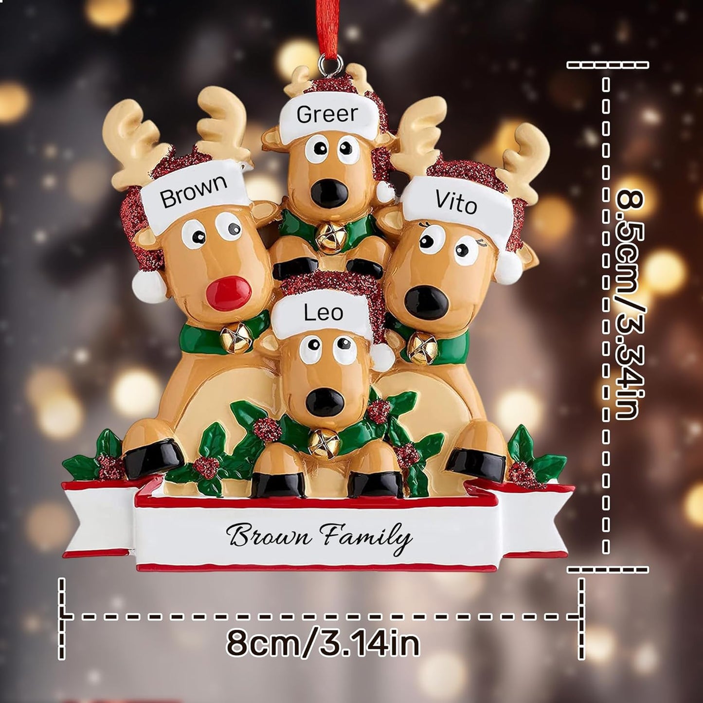 Personalized Christmas Ornaments 2025, Custom Reindeer Family Ornaments for Trees with Names, Handcrafted Christmas Deer Decorations for 2-8 Members, Meaningful Xmas Family of 4