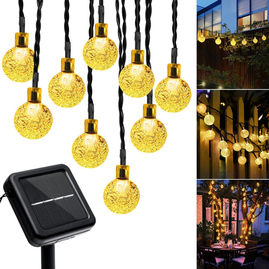 Outdoor Solar String Lights, 46FT 66LED 8Modes Crystal Solar Powered Christmas Fairy String Lights Waterproof for Outside Yard Fence Easter Holiday Party Porch Garden Decor(Warm White)
