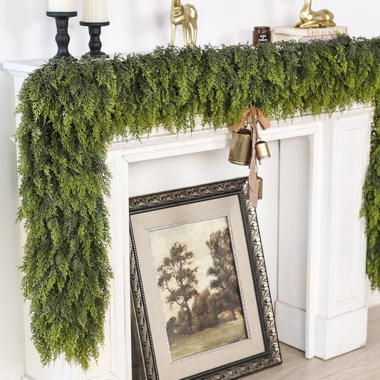 5FT Real Touch Cedar Garland for Fireplace - Artificial Christmas Garlands Realistic Faux Greenery Fake Pine Needles Garland for Holiday,Table, Window,Mantel,Stairs, Home,Indoor Outdoor Decor (1PCS)