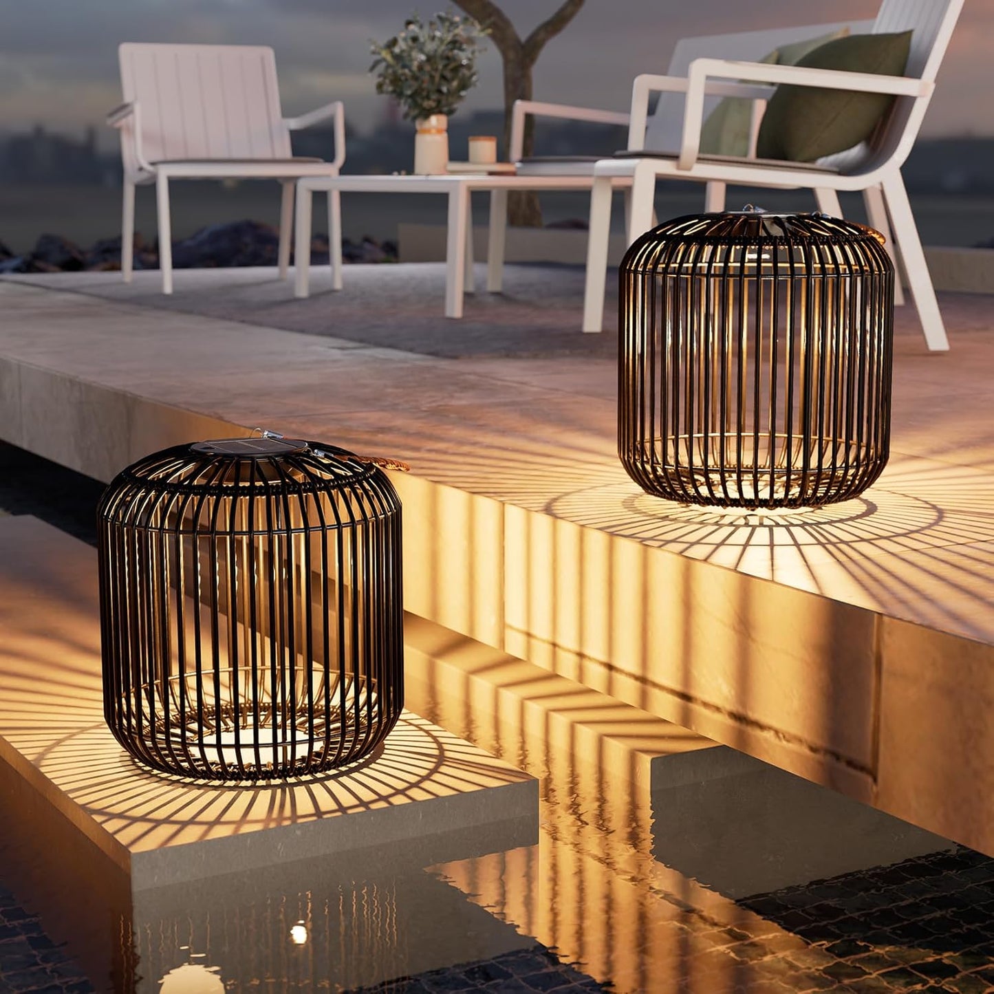 Solar Yard 2-Pack Outdoor Solar Lamp, Water-Resistant Lights for Outside Hanging Lantern Table Lamp Lights Decoration for Garden, Yard, Patio, Porch, Trees, Pathway, Black