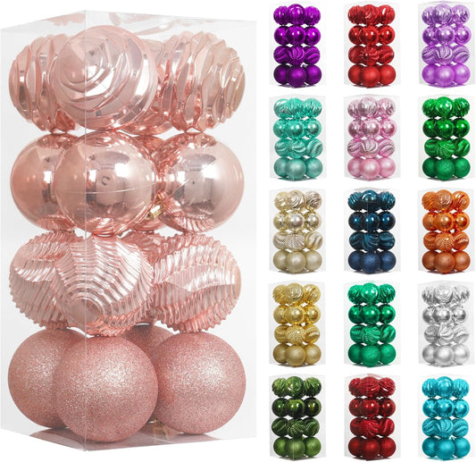 XmasExp 16ct Christmas Ball Ornaments Shatterproof Xmas Tree Hanging Balls Decorations Perfect for Holiday Wedding Christmas Decor (Rose Gold, 3.15")