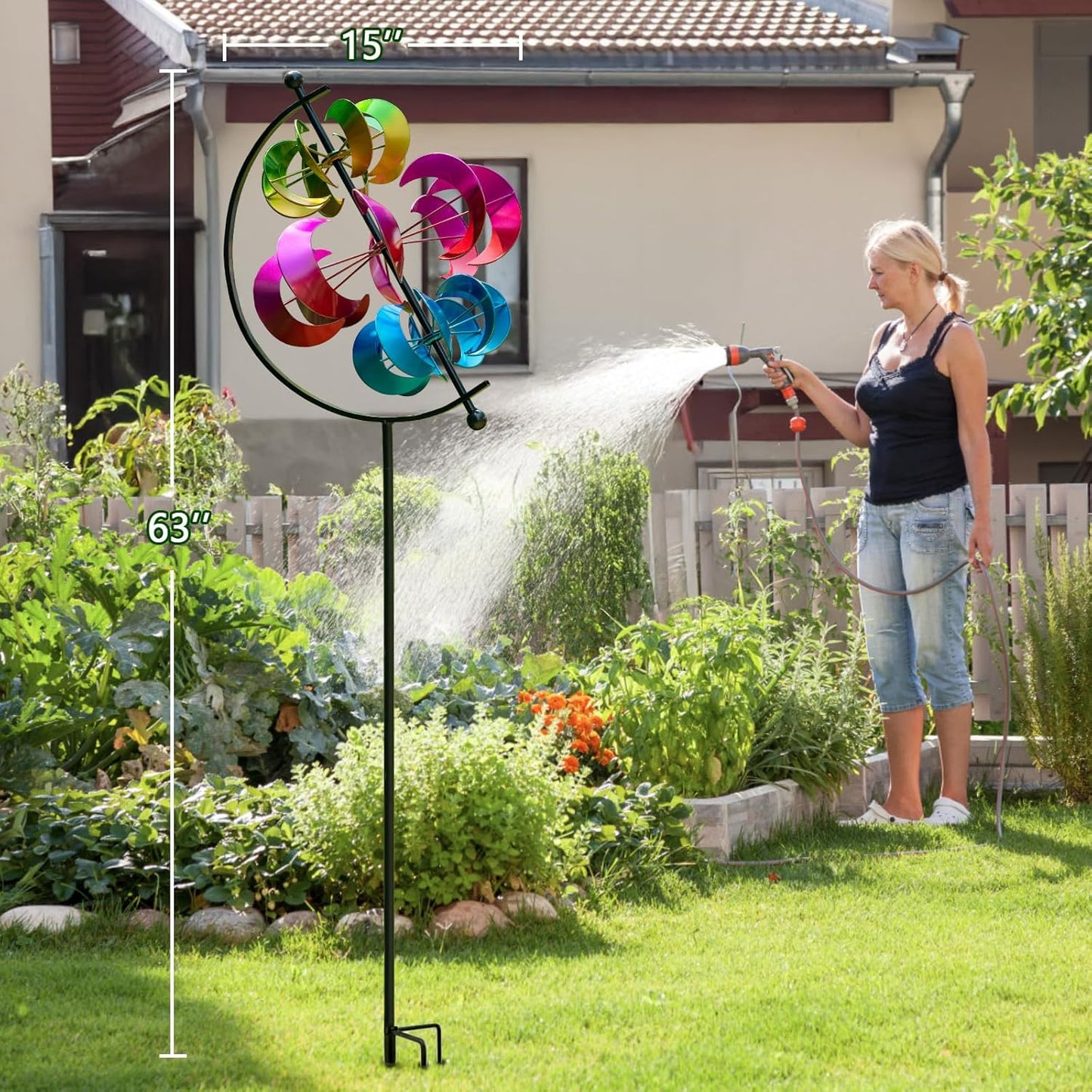 Wind Spinner for Garden and Yard - Large Metal Kinetic Wind Sculpture for Outdoor Decor (Moons)