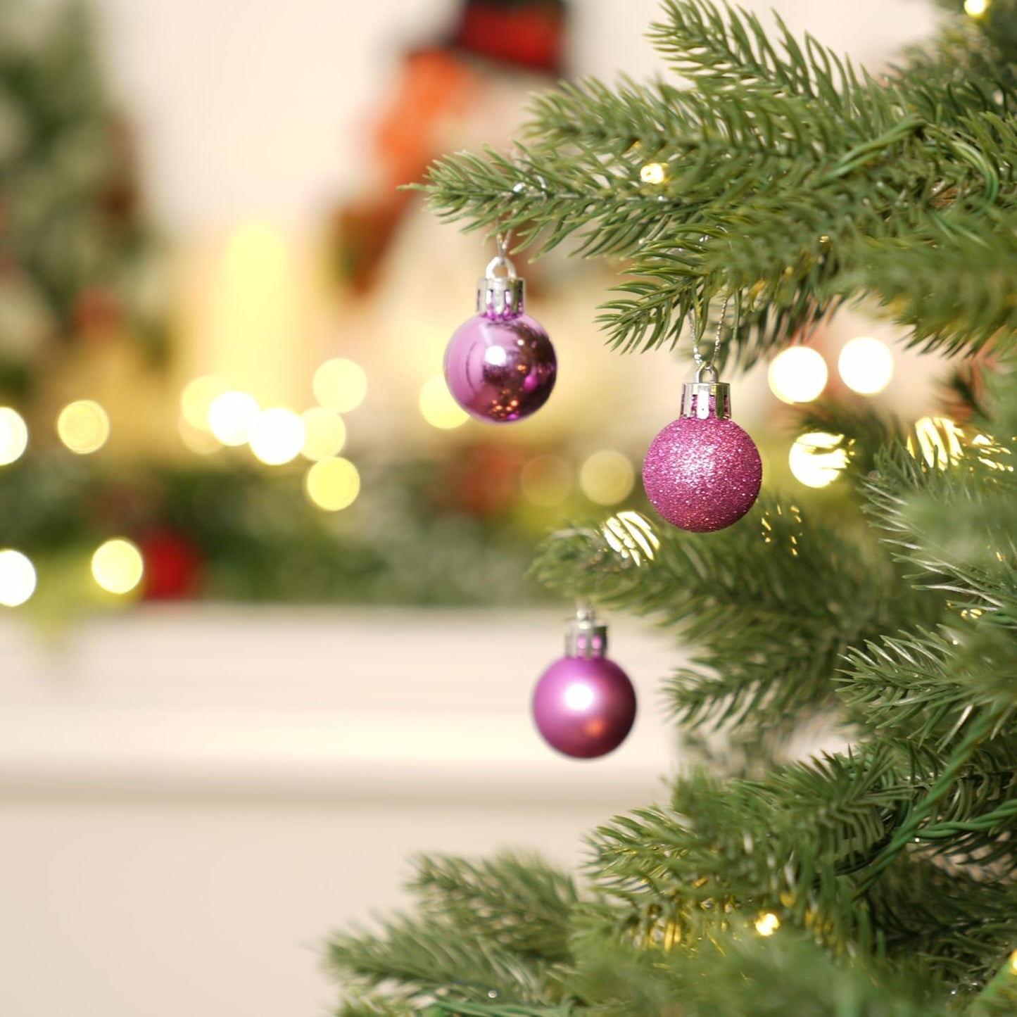 XmasExp 24ct Mini Christmas Ball Ornaments Shatterproof Christmas Ornaments Set Decorations for Xmas Tree Balls 30mm/1.18" (Light Purple)