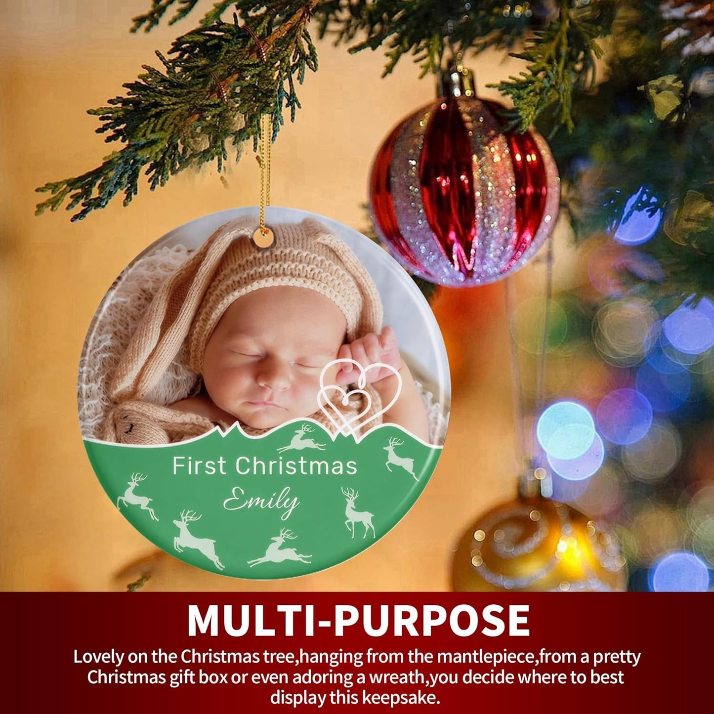 Personalized Christmas Ornaments, Custom Photo & Text 2025 Christmas Tree Ornament, Ideal for Xmas Decorations, Baby Showers, Weddings, Birthdays, Gifts for Mom, Dad, Kids, Pets, Friends