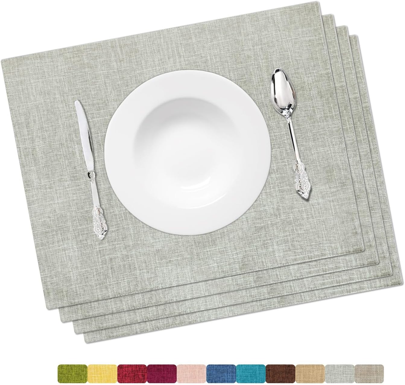 Placemat Set-Washable Place Mats for Parties, Elegant Table Mats for Kitchen Table, Set of 4 Dining Table Placemats, Heat-Resistant Cloth Placemats for Indoor and Outdoor,13x19-Gray