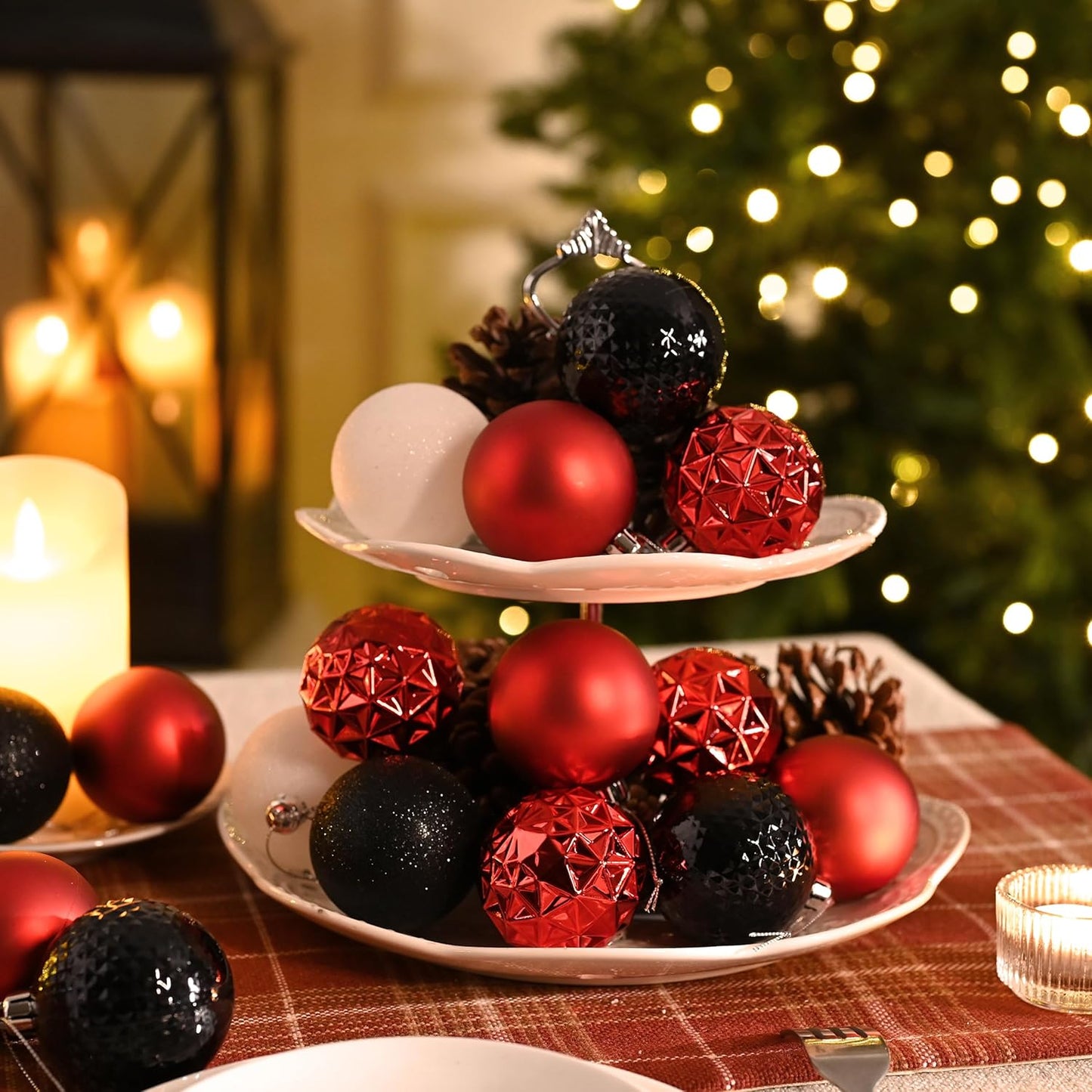 Valery Madelyn Christmas Tree Decorations Ornament Set for Fall Halloween, 50ct 2.36 Inches Red and Black Shatterproof Christmas Ball Ornaments Hanging Xmas Holiday Party Decor