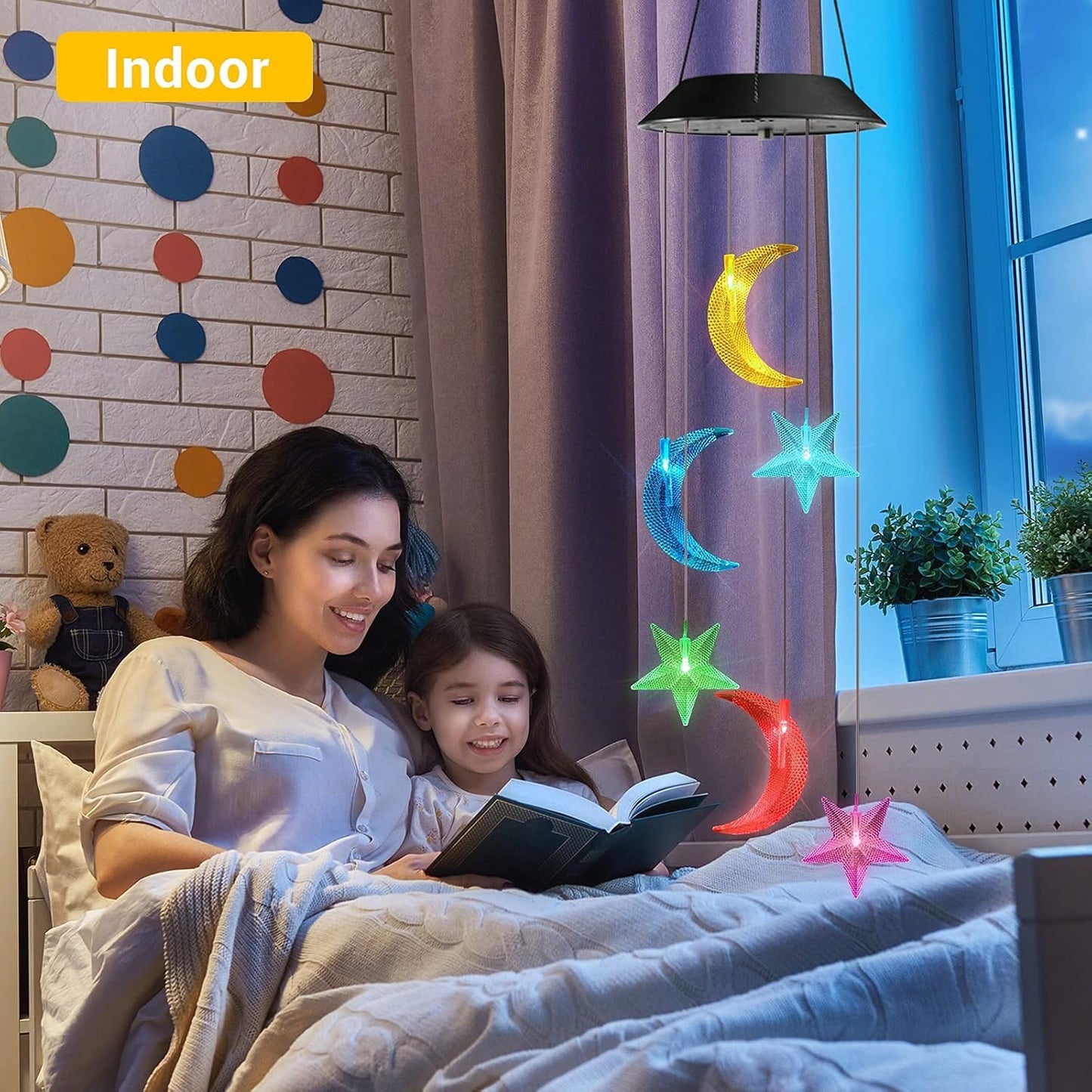 Toodour Solar Wind Chimes, Color Changing Wind Chimes Moon and Star, LED Decorative Mobile, Gift for Mom Grandma, Waterproof Outdoor Moon Star Light for Garden, Patio, Yard, Window Outdoor Decor