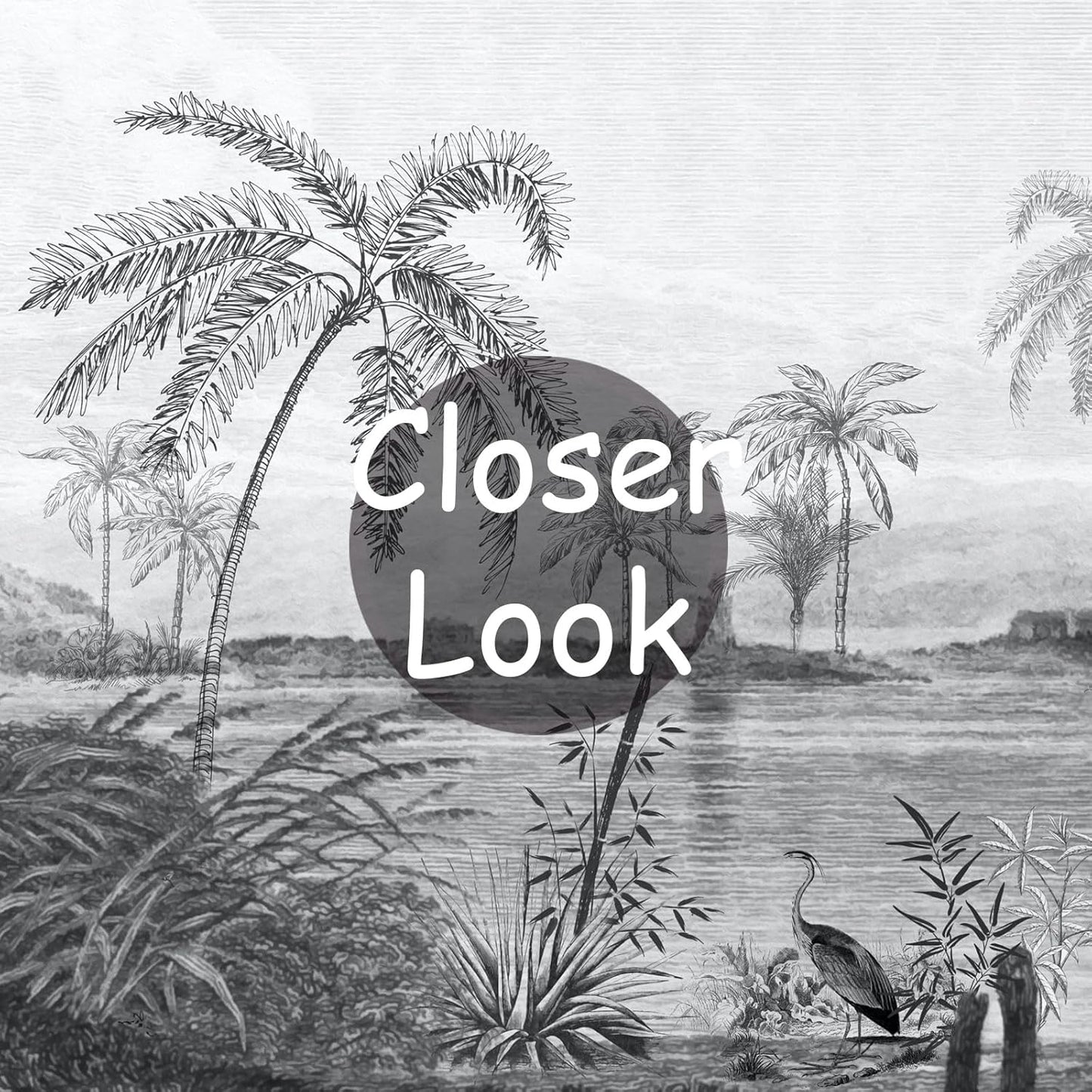 Vintage Black and White Forest Wallpaper Hand Painted Palm Tree Wall Mural for Bedroom Living Room (Not Peel n' Stick)