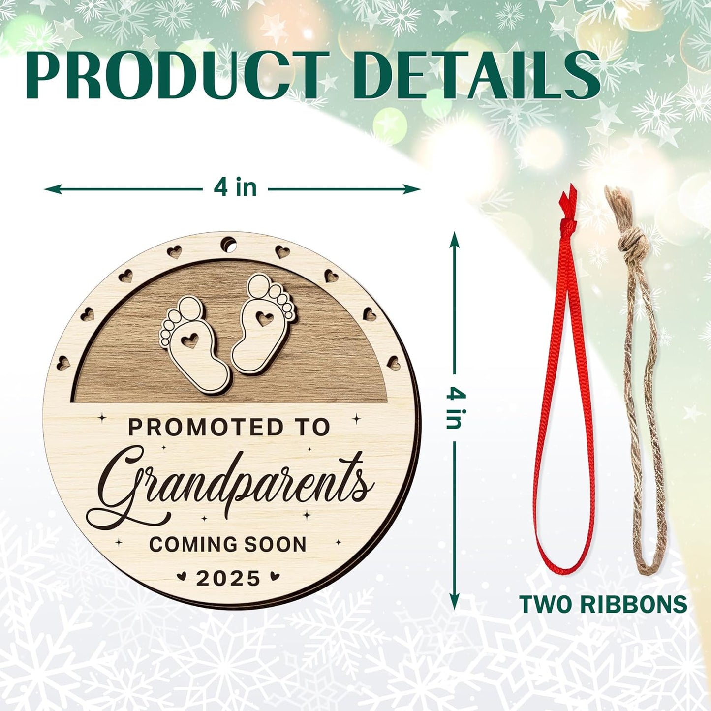 OASSIE Pregnancy Announcement for Grandparents, Christmas Ornaments 2025 - First Time Grandparents Gifts for Men, Women, New Grandma, Grandpa - Christmas Tree Decoration Wooden Ornaments