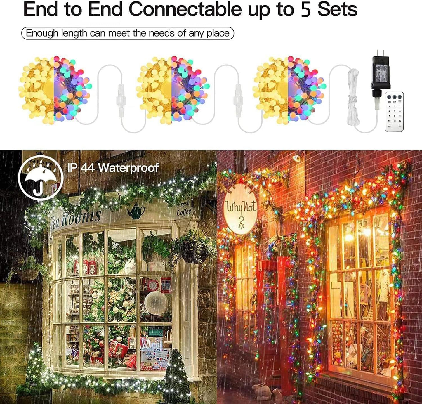 Globe String Lights,Multicolor 116 Feet 200 led 11 Lighting Modes Fairy String Lights with Remote,Waterproof Mini Globe Lights Decorn for Indoor Outdoor Party Wedding Christmas Tree Garden