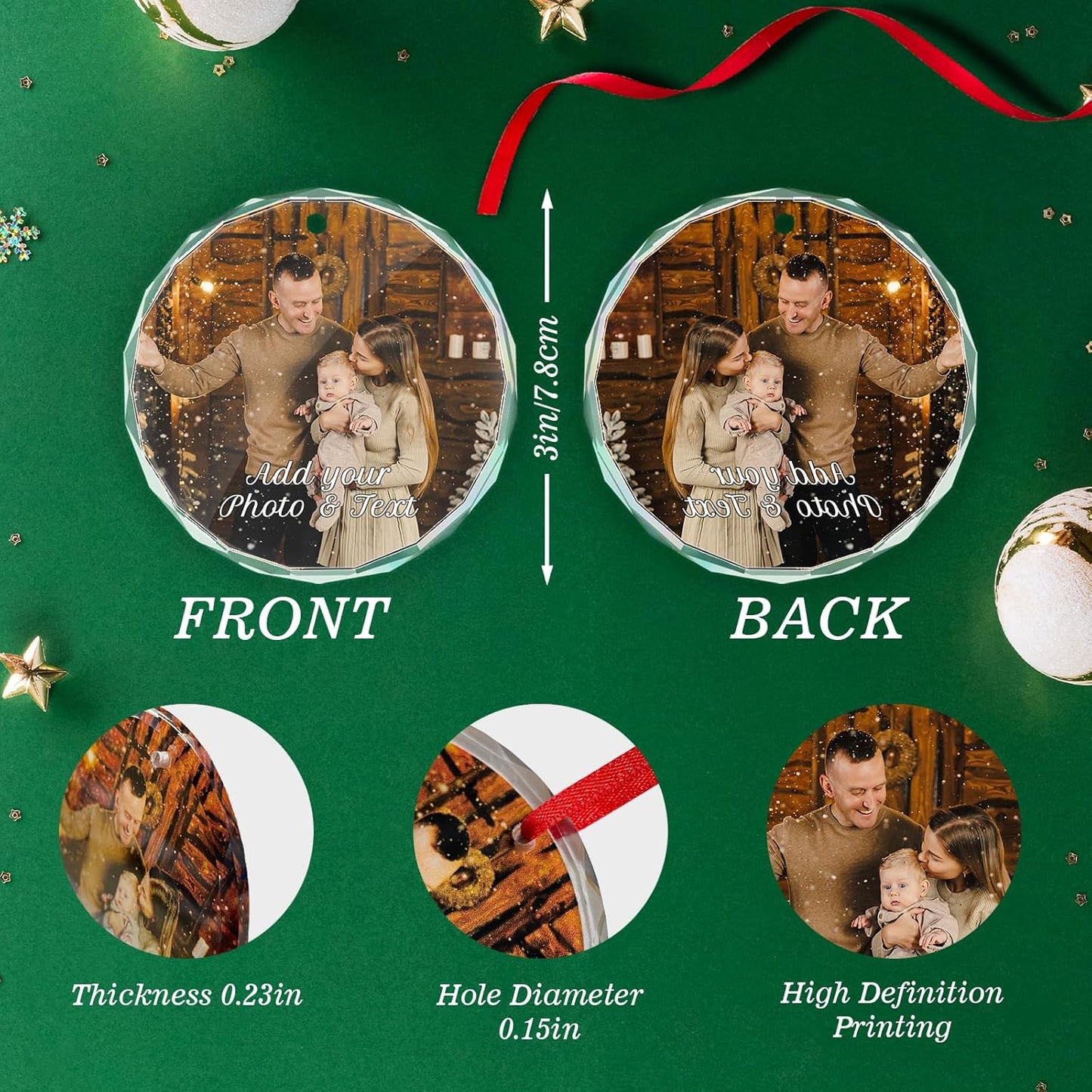 Personalized Christmas Ornament with Photo - Custom Picture Ornaments for Christmas 2025, Customized Memorial Hanging Ornament Xmas Tree Decor, for Family, Friends, Lovers