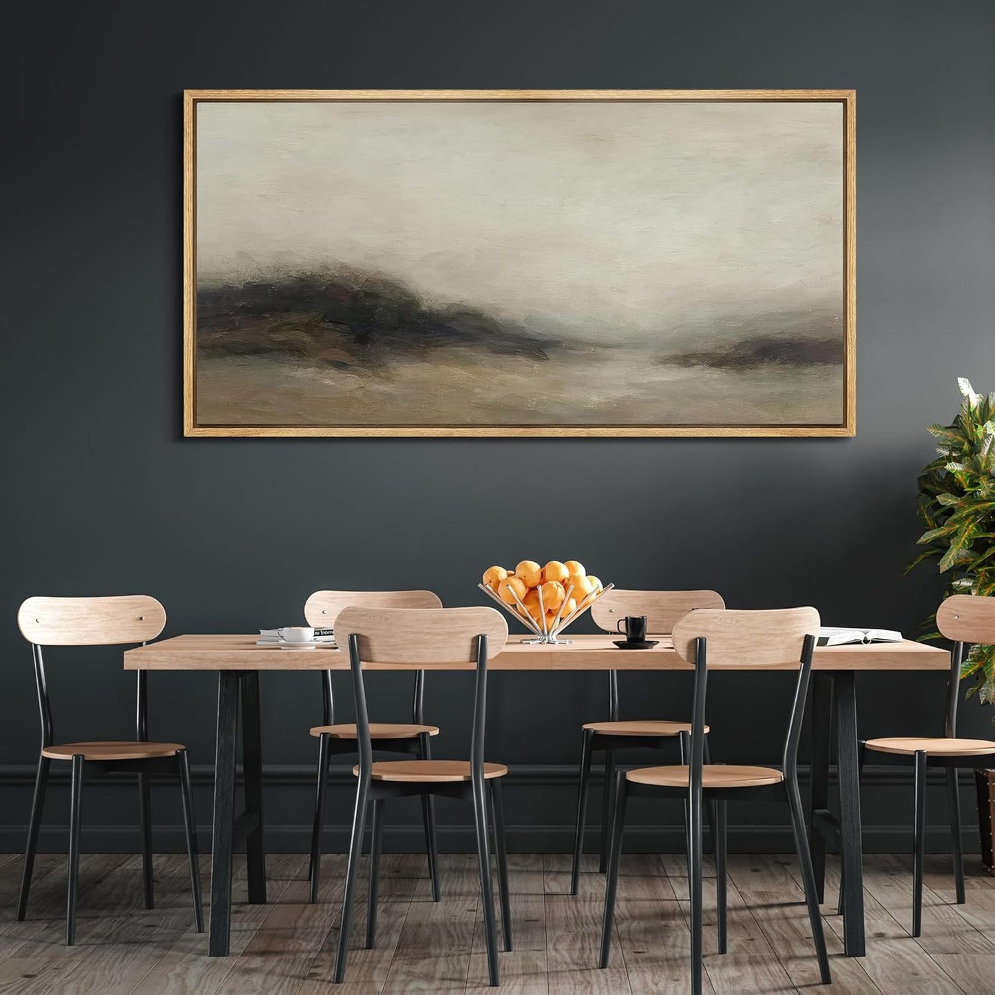 MUDECOR Extra Larg Framed Canvas Print Wall Art Foggy Mountain Horizon Landscape Neutral Tones Abstract Illustrations Decorative Colorful for Bedroom - 60"x30"