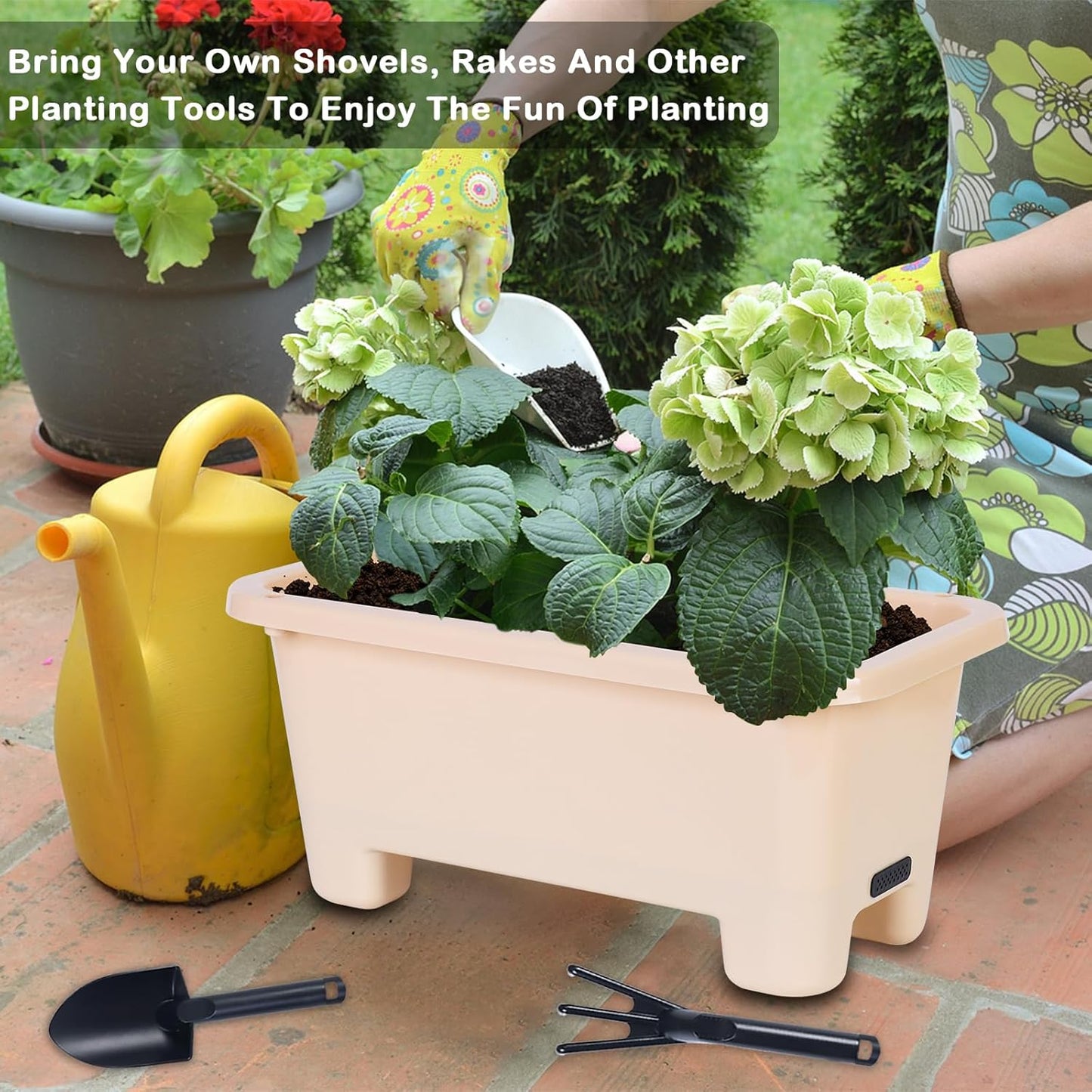 Self-Watering Rectangle Planter Boxes 8-Pack, 15.7-Inch Window Box Planter with Drainage Holes & Trays, Pots for Vegetables, Herbs, Flowers, Garden Windowsill Balcony (Yellow, 15.7*8.3*7.1 inch)