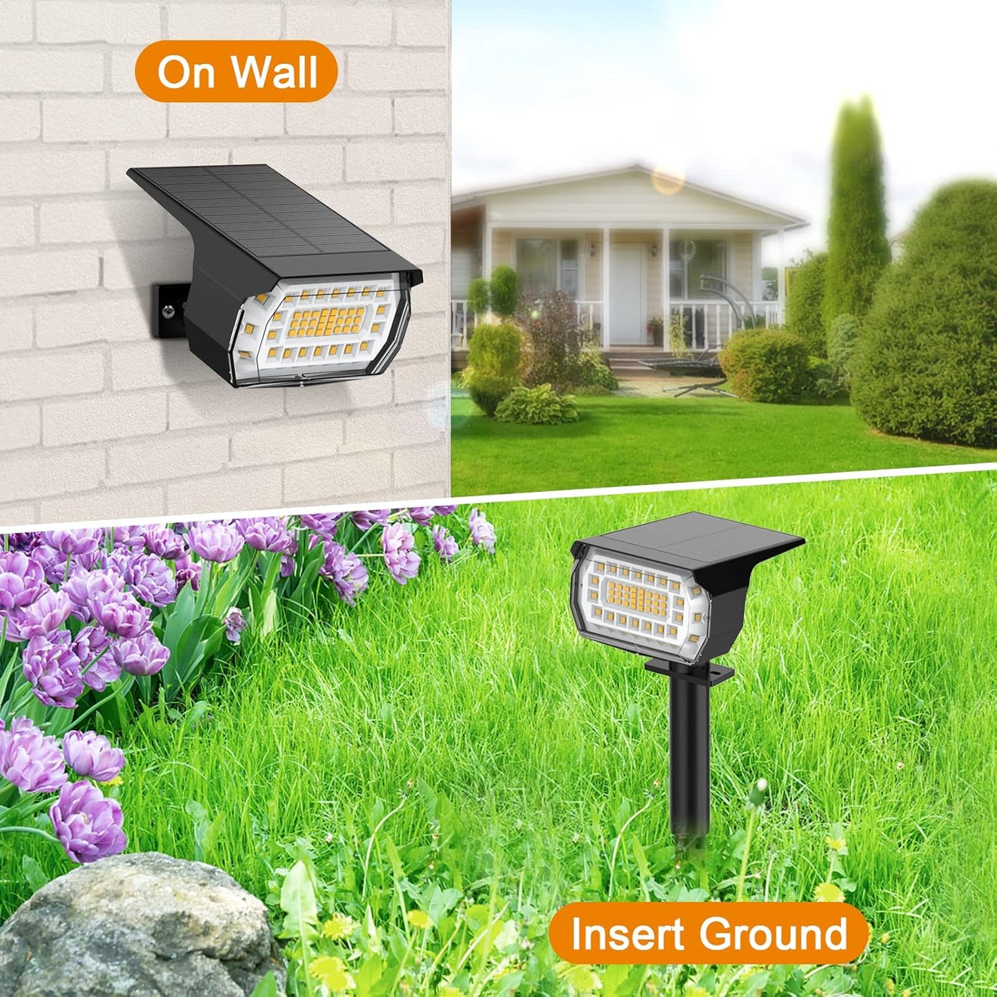 LANSOW Solar Spot Lights Outdoor, [2 Pack/57 LED] 2-in-1 Solar Landscape Spotlights, 3 Modes IP65 Waterproof Dusk to Dawn Solar Powered Flood Wall Lights for Outside Yard Garden Path(Warm White)