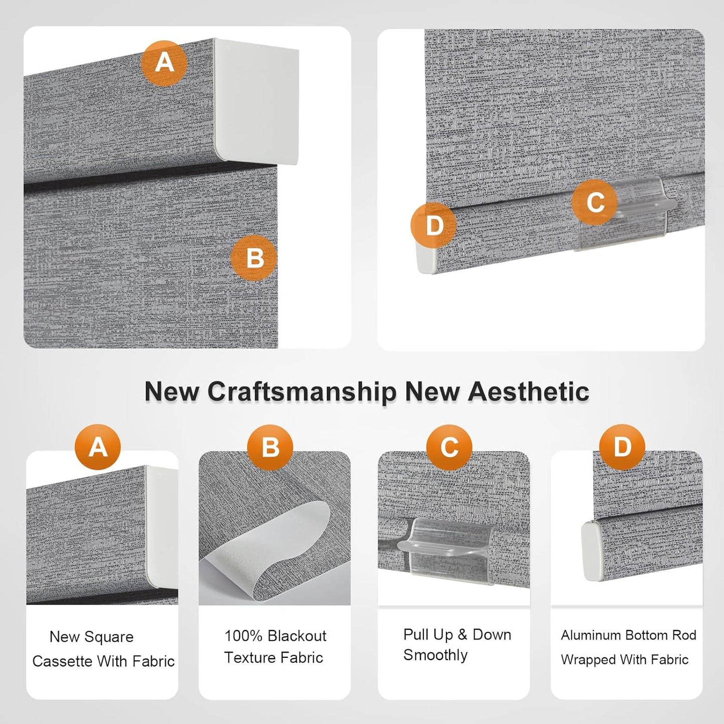 Persilux Blackout Roller Shades for Indoor Windows with Upgraded Cassette, Cordless Shades Window Blinds Pull Down for Doors, Easy to Install for Office/Living Room/Bedroom, Grey(40" W x 84" H)