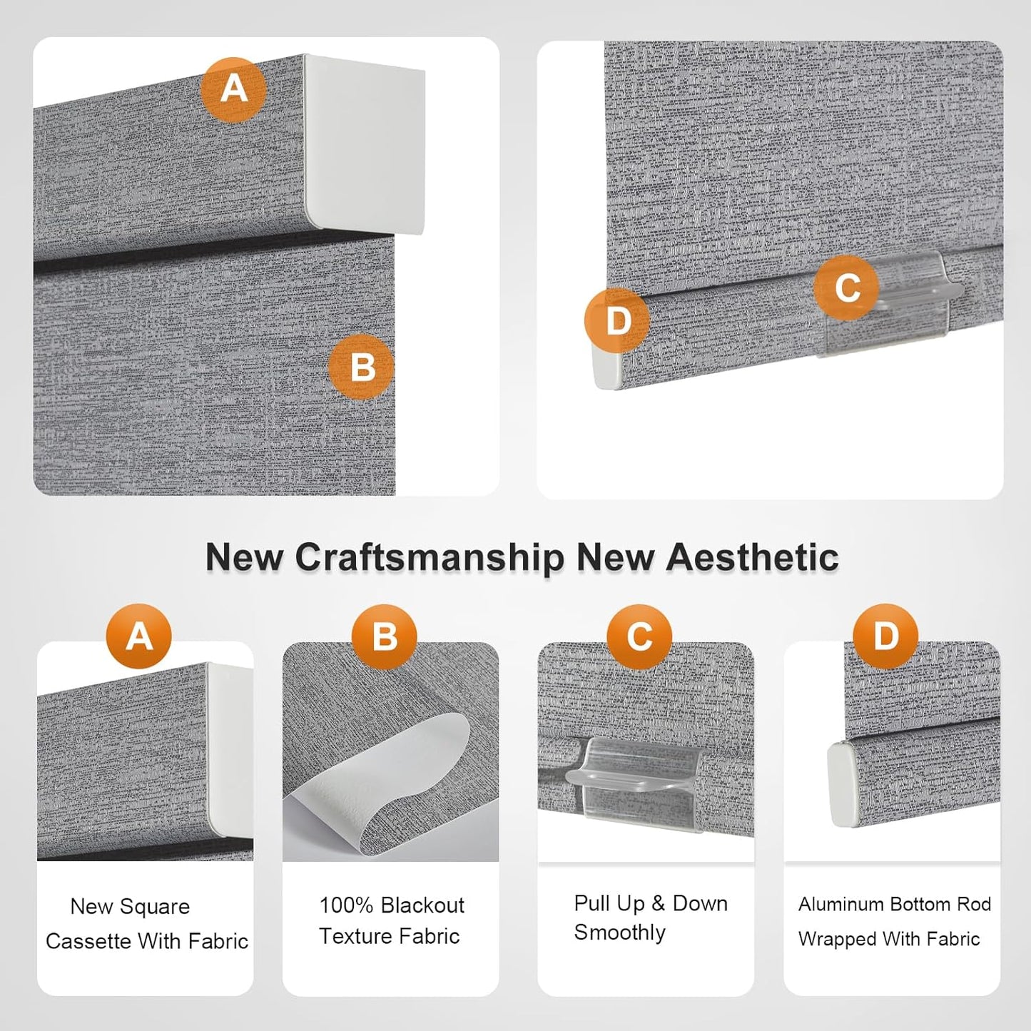 Persilux Blackout Roller Shades for Indoor Windows with Upgraded Cassette, Cordless Shades Window Blinds Pull Down for Doors, Easy to Install for Office/Living Room/Bedroom, Grey(41" W x 84" H)