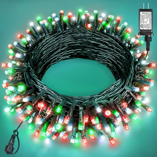 Christmas Lights Outdoor 40FT 120 LED, Green Wire Christmas Tree Lights with Waterproof, 8 Modes & Timer, Connectable String Twinkle Light for Indoor Yard Party Holiday Decorations, Red White Green