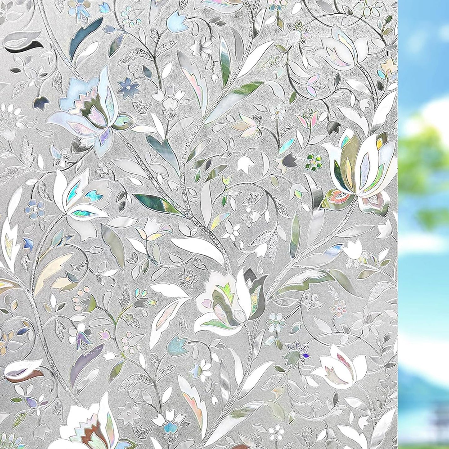 Kromapolis Window Film Privacy Frosted - Stained Glass Decorative Film, Non-Adhesive, No-Glue (29.5 x 118.1 inch)