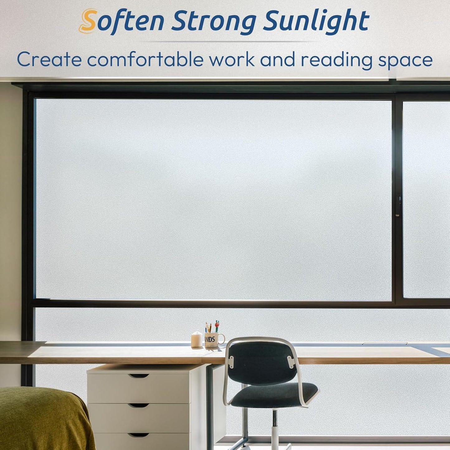 rabbitgoo Window Privacy Film, Frosted Glass Window Clings, Static Cling UV Heat Blocking Door Stickers for Home Bathroom, Removable Indoor Decal Coverings Day and Night, Pure, 35.4 x 157 Inches