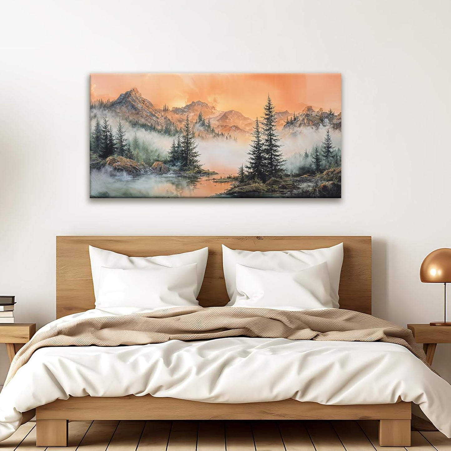 Tsomzxng Large Mountain Wall Art For Living Room Canvas Art Wall Decor For Office Wall Decorations Picture For Bedroom Forest River Landscape Prints Paintings Modern Pictures Artwork 24 X 48 In