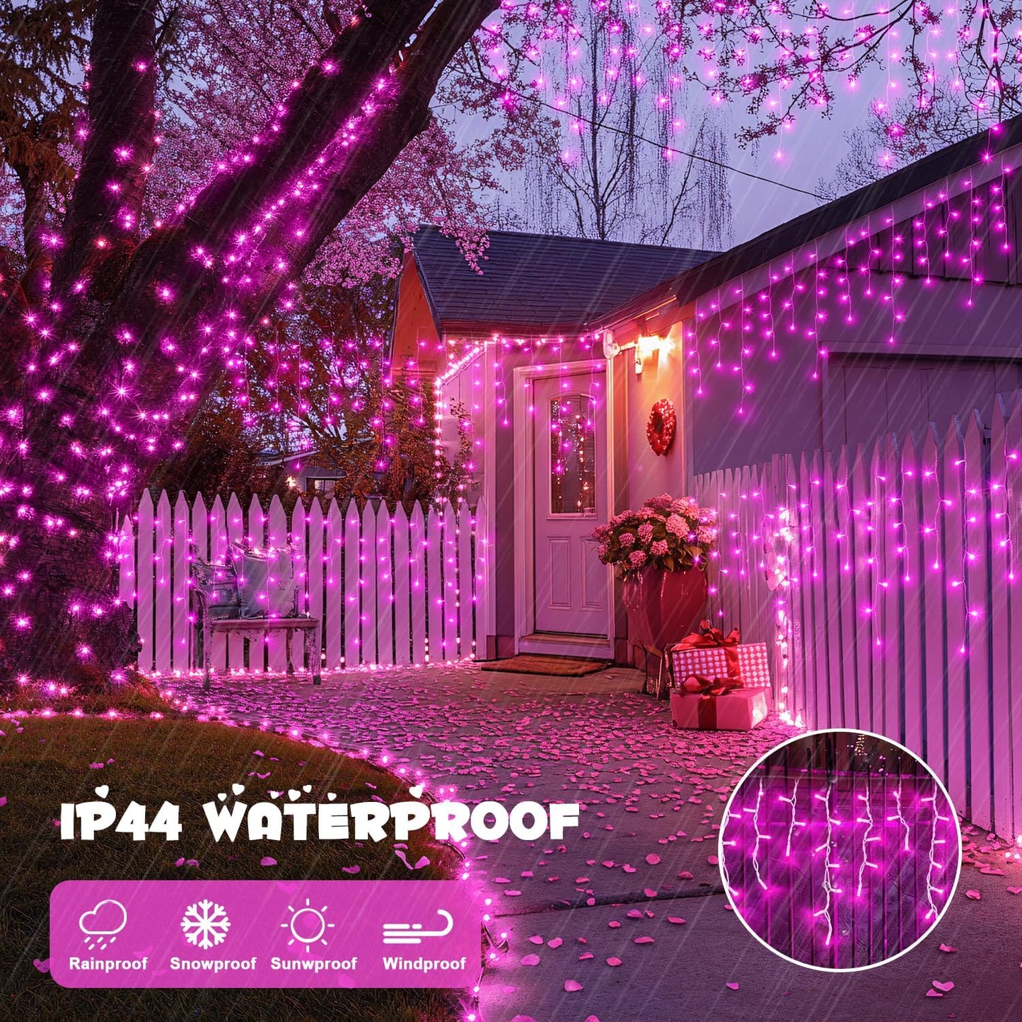 JMEXSUSS 400 LED Pink Christmas Icicle Lights, Connectable Pink Christmas Lights Indoor Outdoor with Remote, Icicle String Light for Room Fireplace Garden Eave Decorations
