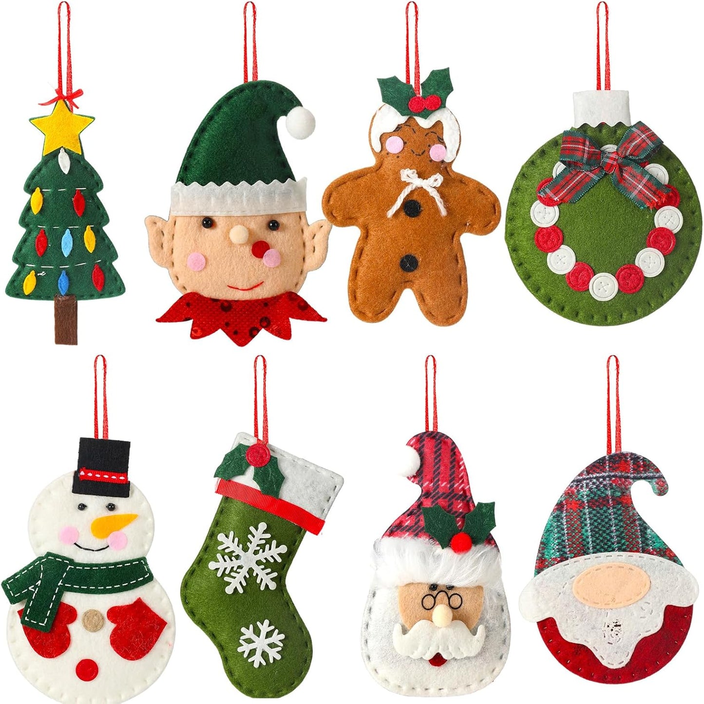 Skylety 8 Pieces 3D Christmas Tree Ornaments Set Felt Santa Snowman Candy Cane Ornament, Stocking, Gnome Decoration(Snowman)