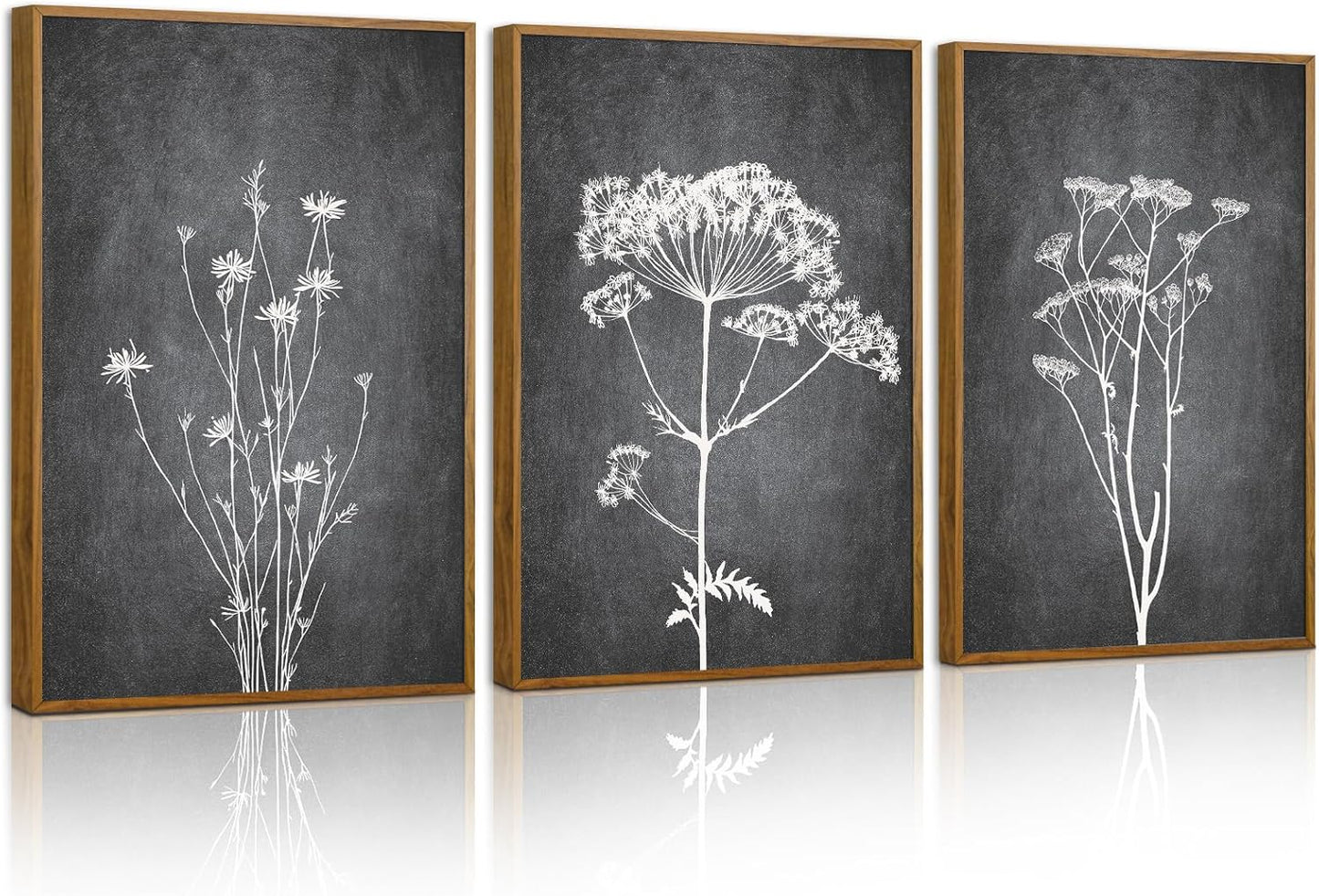 Tinonedraw Black and White Botanical Framed Canvas Wall Art Set, Vintage Floral Wall Decor, Dark Academia Minimalist Plant Art Paintings, Abstract Wildflower Art Print for Living Room Bedroom 16"x24"x3