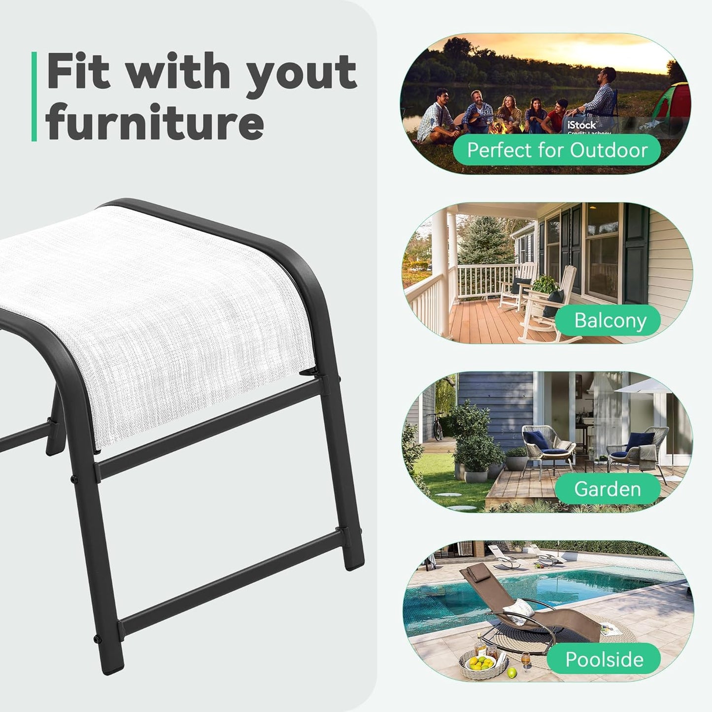 JEAREY All-Weather Outdoor Footstools Patio Ottoman Footrest Set of 2, Ergonomically Designed for Garden, Deck, Yard & Poolside - White