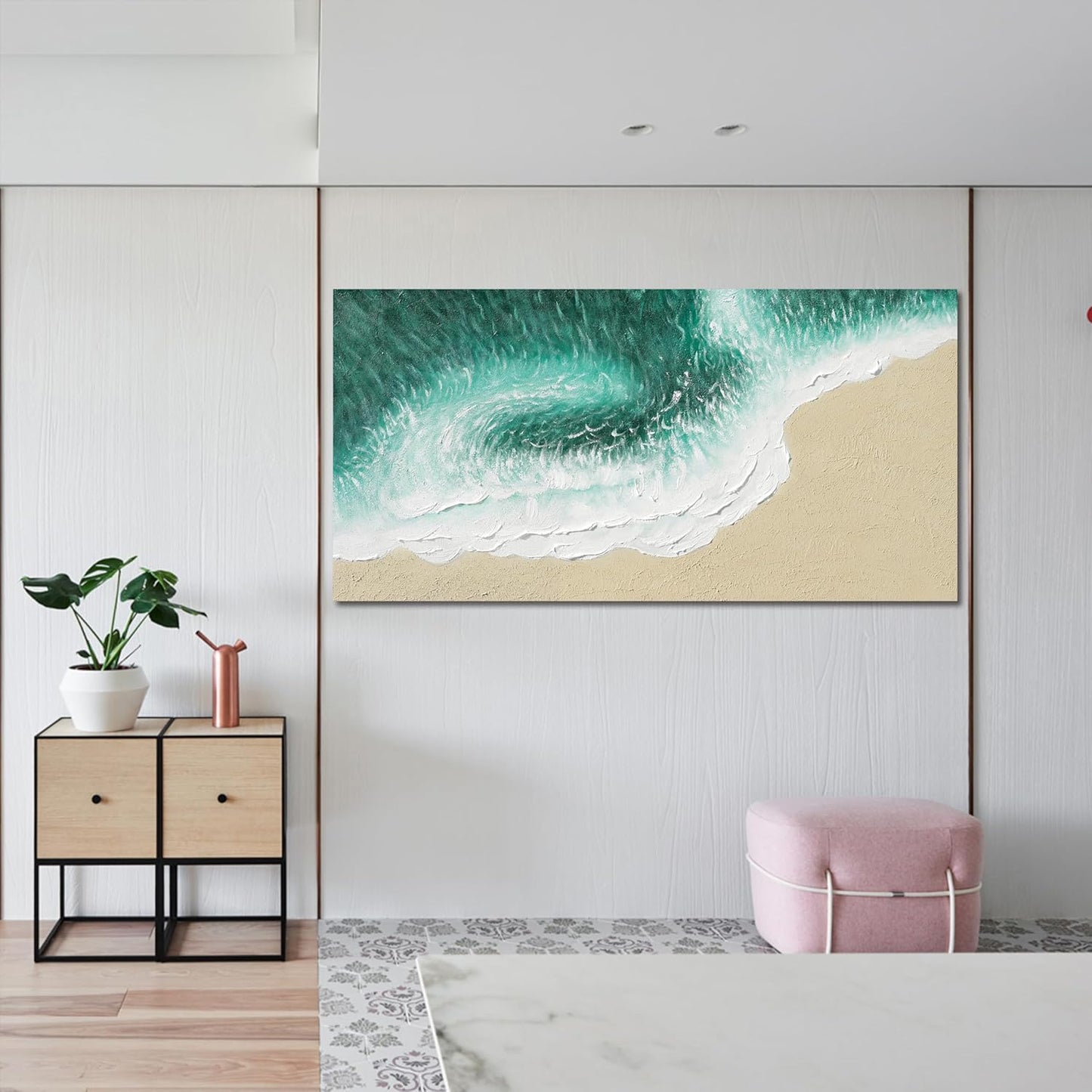 Canvas Wall Art Decor Modern Green Wall Art for Living Room Large Coastal Beach Wall Art Prints White Canvas Art Wall Decor Nature Landscape Artwork for Walls Kitchen Bedroom Office Wall Art Decor 24"X48"