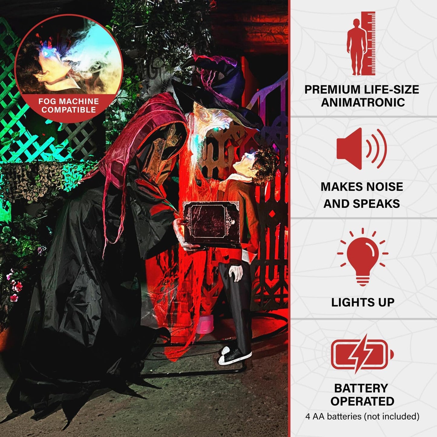 Haunted Hill Farm 7-Ft Animatronic Soul Harvester by Tekky, Halloween Animatronic, Spooky Prop & Party Decoration, Indoor & Covered Outdoor Creepy Witch Decor Motion-Activated Lights & Sound, LifeSize