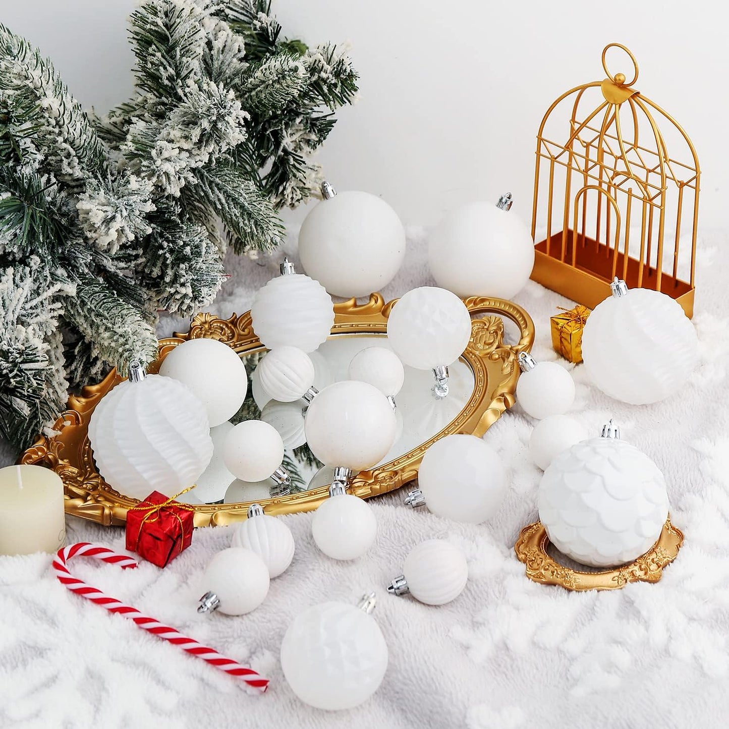 XmasExp 16ct Christmas Balls Ornaments - Shatterproof Large Hanging Ball Decorative Xmas Balls for Halloween Decorations Holiday Wedding Party Xmas Tree Decoration(3.15"/80mm, White)