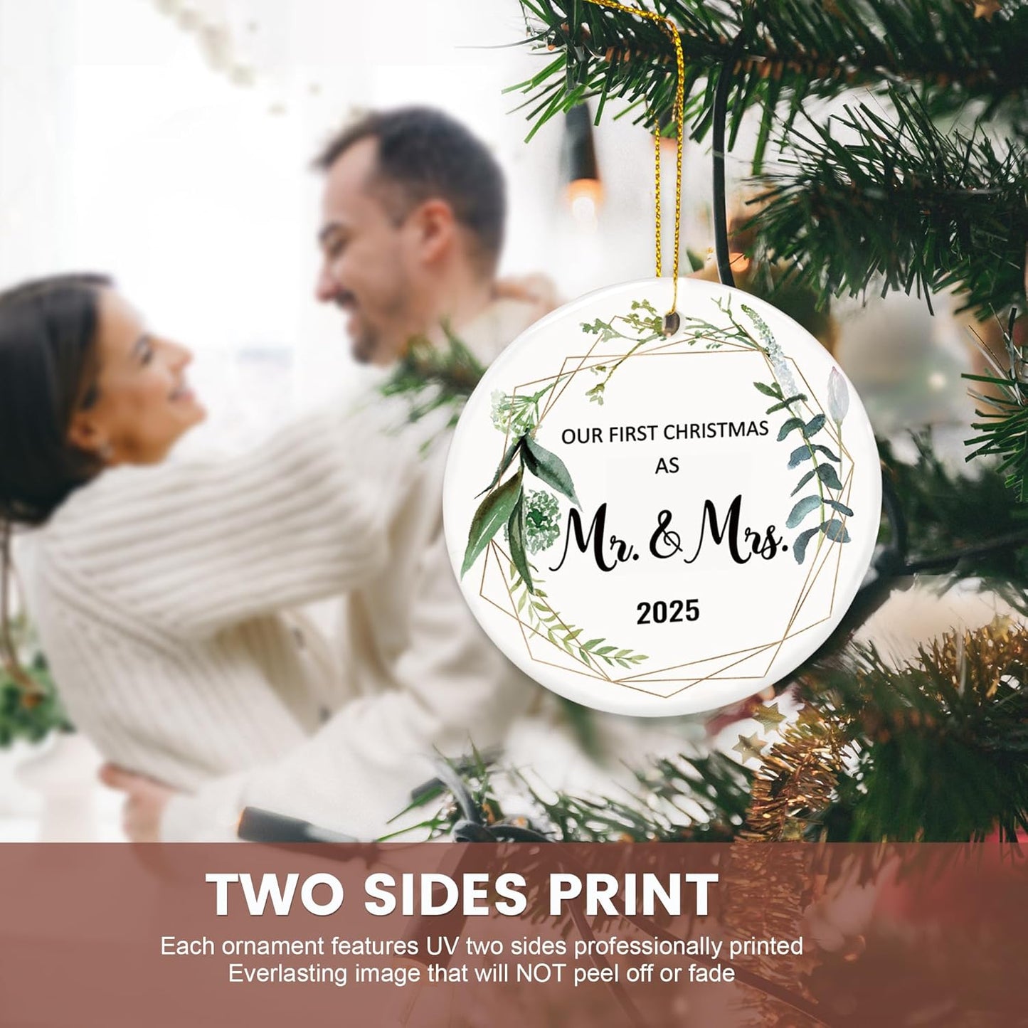 Wedding Gifts for Couples 2025, Our First Christmas Married Ornaments Ceramic, 1st Christmas as Mr Mrs, Bridal Shower Gift, Just Married Gifts, Newlywed Keepsake