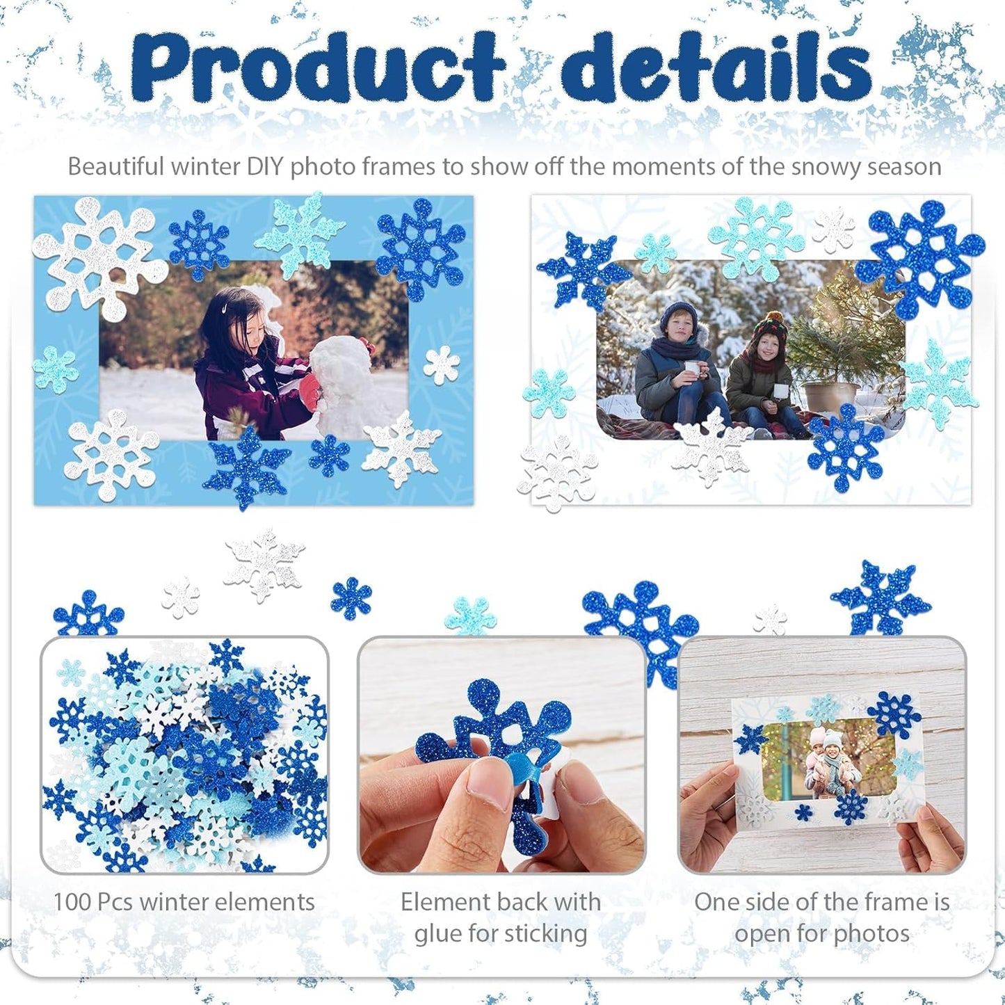 28 Packs Winter Picture Frame Craft Kits for Kids, Christmas Holiday DIY Photo Frame Crafts Snowflake Hanging Ornaments for Xmas Tree Winter Holiday Art Party Favor Home Classroom Game Activities
