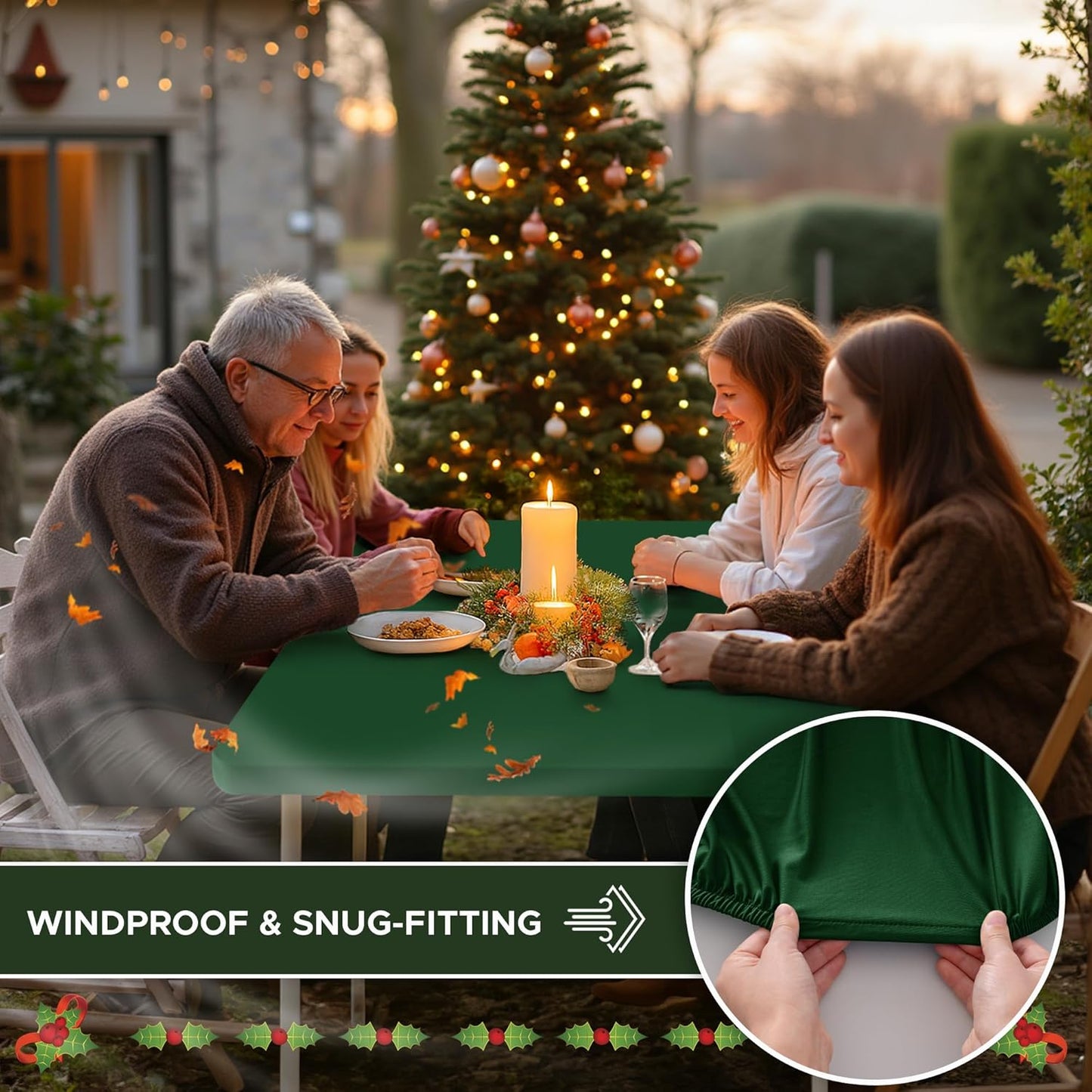 Fitted Tablecloth for 6 Foot Rectangle Tables-6 Pack Hunter Green Elastic Outdoor Picnic Table Cover-Spandex Stretch Folding Table Cloths 6 ft for Camping Dining Patio Kitchen Banquet Party