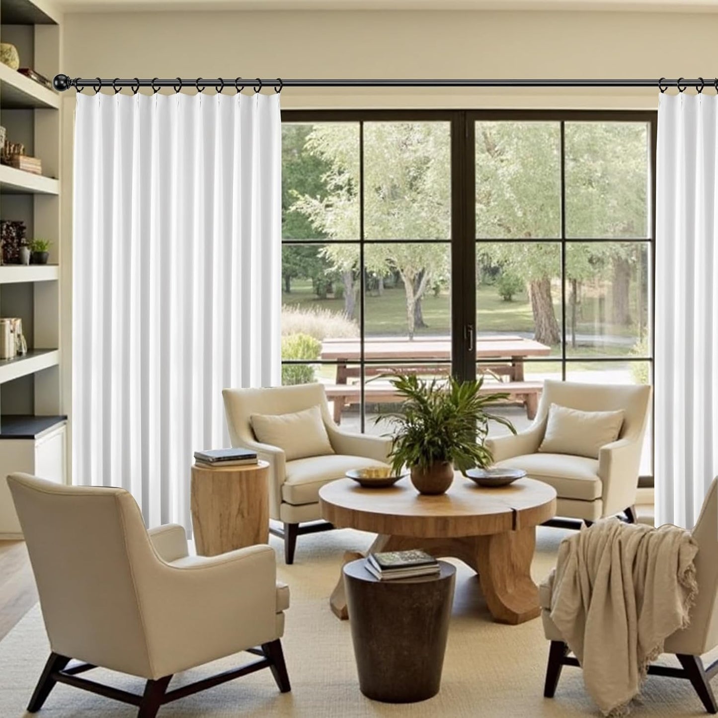KangBang White Room Darkening Curtains 108 Inches Long, Pinch Pleated Blackout Curtains Sound Dampening Polyester Modern Drapes for Living Room Office with Hooks Track System,40x108 Inch,9FT,2 Panels