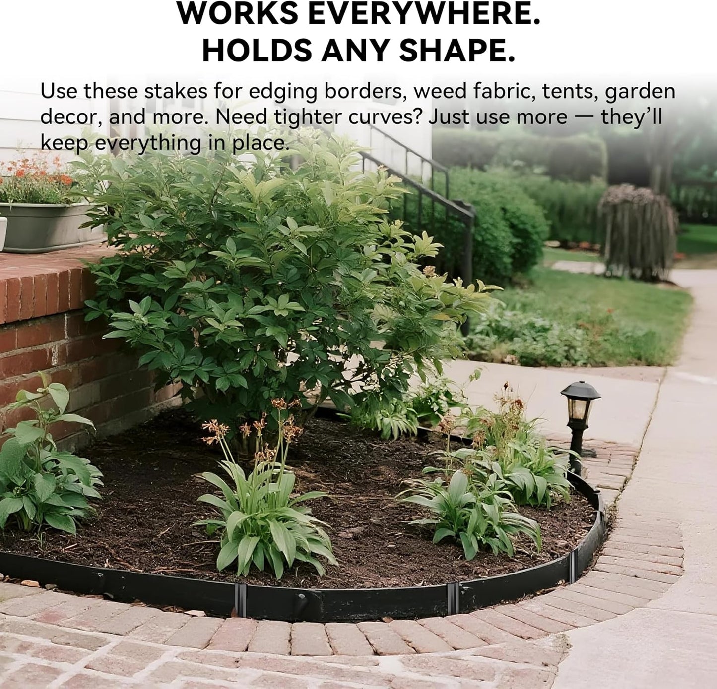 Metal Landscape Edging Stakes, 13Pcs 8Inch Galvanized Steel Garden Stakes Solid Top Curved Anchoring Spikes with Reinforcing Rib, for Corrugated Edge, Terrace Decor, Black