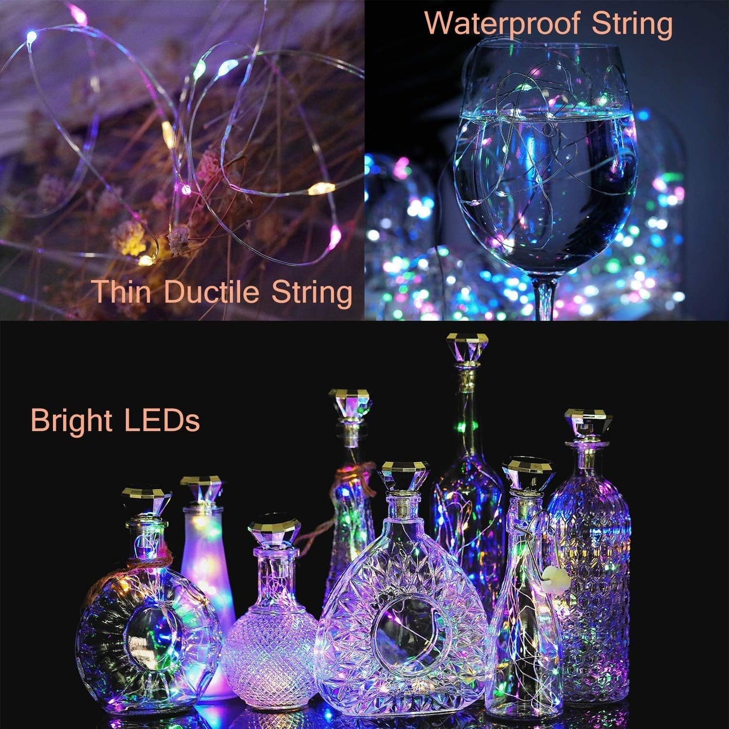 Solar Wine Bottle Lights Outdoor, Cork Lights for Wine Bottles Waterproof, Fairy Lights Solar for Wedding Party Garden Patio Pathway Decor, Suitable for Most Wine Bottle Mouths-MultiColor (8 Pack)