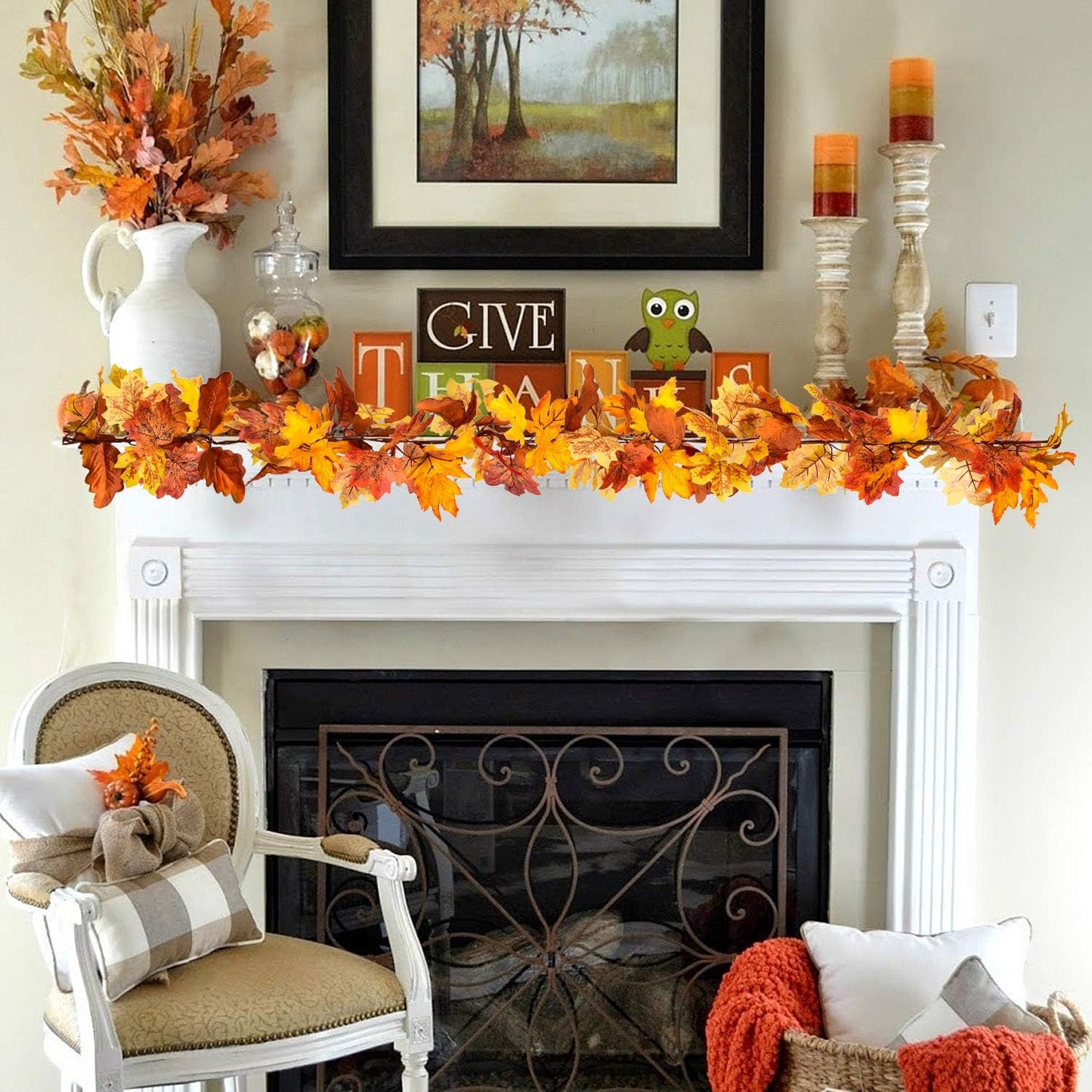 Fall Maple Leaf, 2 Pack 5.9Ft/Piece Hanging Vine Garland Artificial Autumn Foliage Thanksgiving Decor for Home Wedding Fireplace Party Christmas