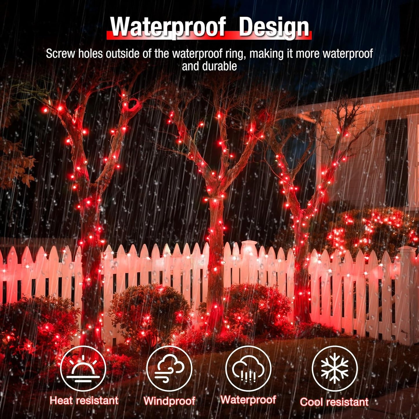 4 Pack Solar String Lights Outdoor - 320LED 132FT Solar Fairy Lights Waterproof 8 Modes, Copper Wire Solar Powered Twinkle Lights for Outside Tree Garden Christmas Wedding Party Decor, Red