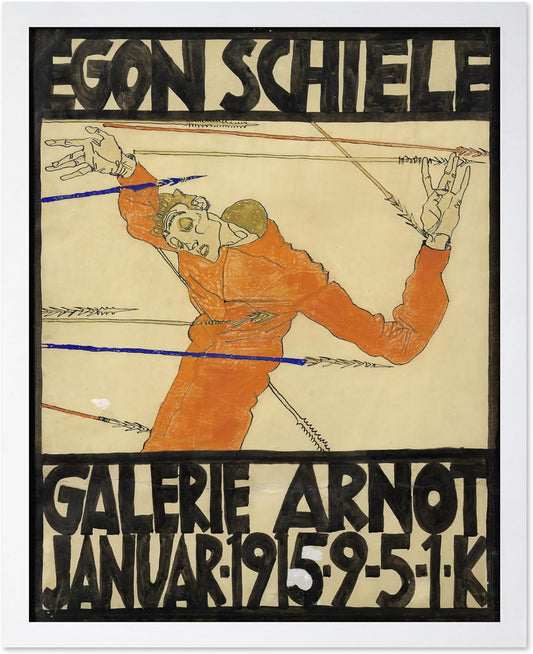 Poster Master Vintage Painting Poster - Retro Expressionism Print - Self Portrait as the Martyred St Sebastian - Gift for Artist, Friend - Wall Decor for Home, Office, 16x20 White Framed