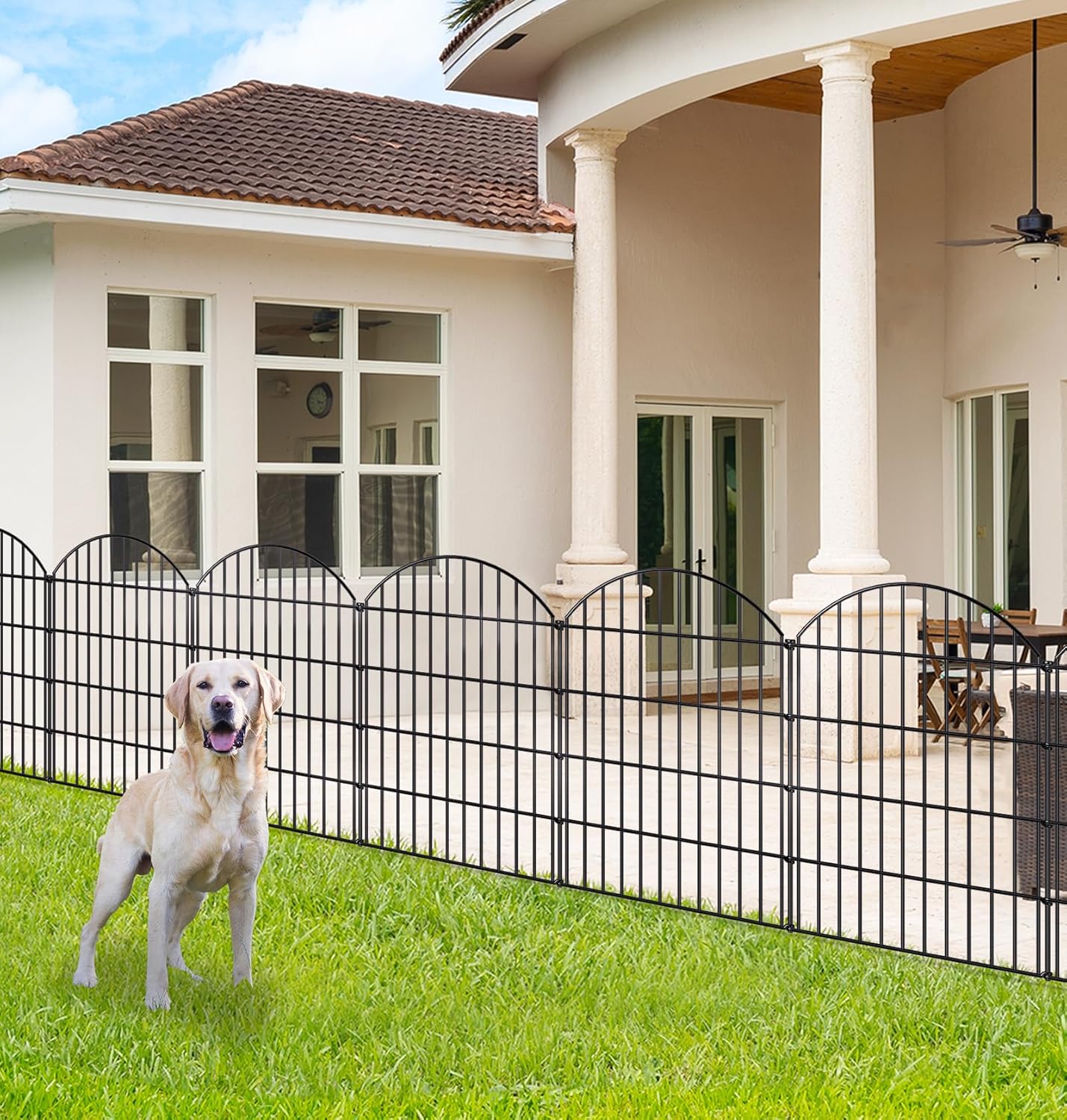 Metal Garden Fence 36in (H) x 11.7ft (L), 5 Panels +6 Stakes Dog Fence Border Fence Animal Barrier, No Dig Garden Fencing for Yard Flower Bed Lawn Patio Outdoor,CTW3605 Black