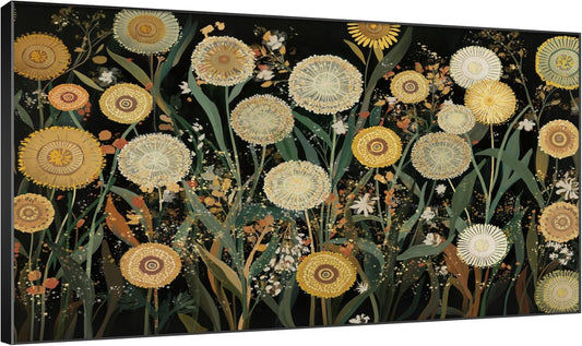 SIGNWIN 30"x60" Extra Large Framed Wall Art Whimsical Dandelion Field in Yellow and Green, Playful Botanical Print for Home Living Room Bedroom Decor (Frame Assembly Required)