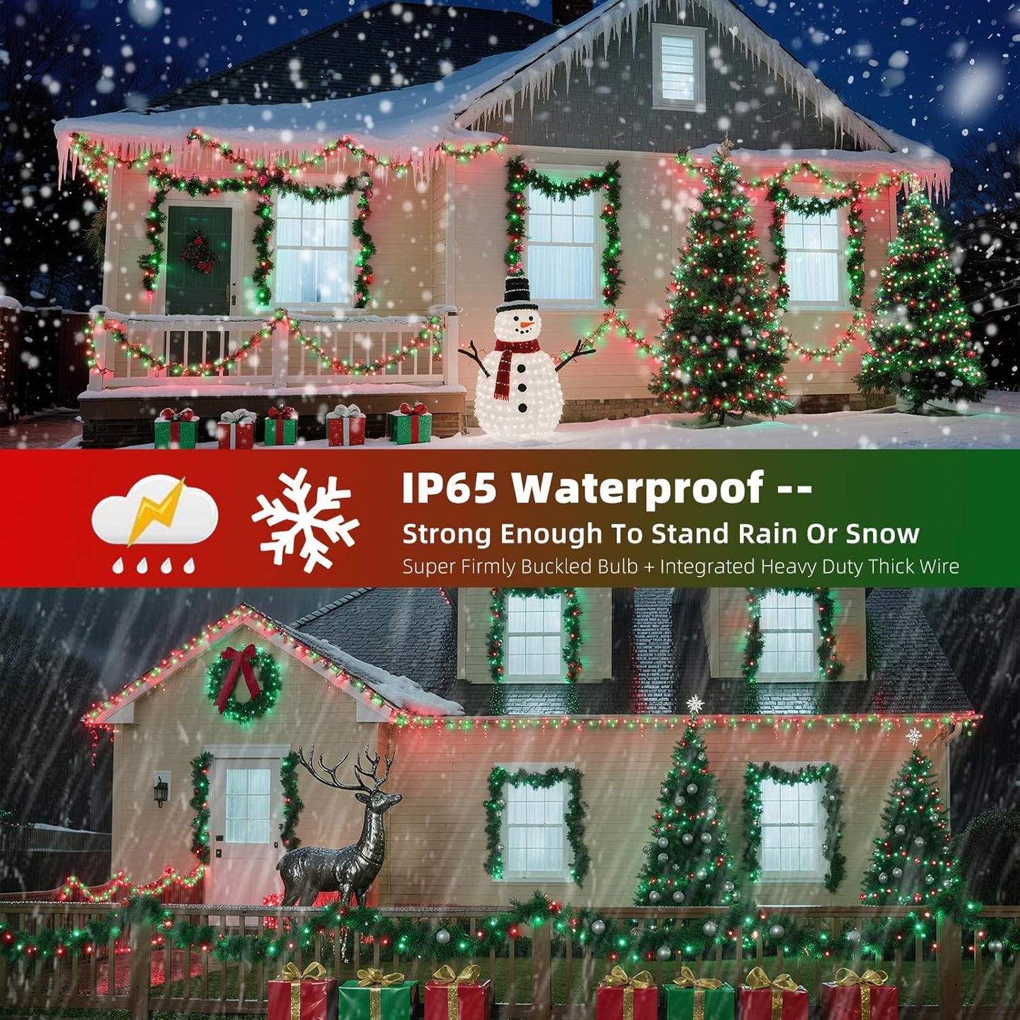 XTF2015 Christmas String Lights, 105ft 300 LED Christmas Lights 8 Modes Memory Function & Timer- UL Certified - Outdoor Indoor Christma s Fairy Lights for Tree, Garden, Party, Wedding(Red + Green)