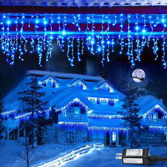 JMEXSUSS 800 LED Blue Icicle Christmas Lights Outdoor, Icicle Lights for Outside with 160 Drops, Blue Christmas String Lights Indoor Outdoor for Party Holiday Christmas Decoration