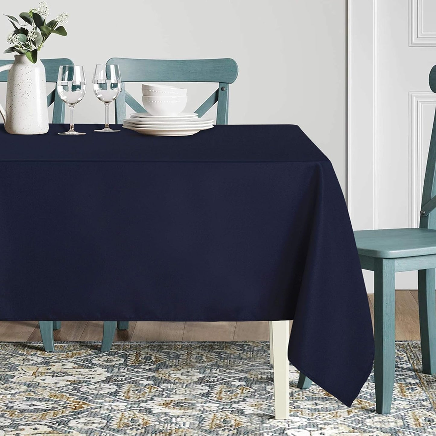 sancua Square Tablecloth - 60 x 60 Inch - Water Resistant Spill Proof Washable Polyester Table Cloth, Decorative Fabric Table Cover for Dining Tables, Buffet Parties and Camping, Navy