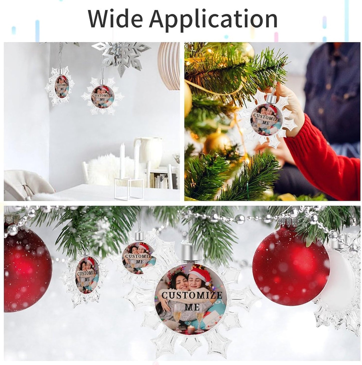 Personalized Christmas Ornaments - Custom Picture & Text Ornaments for Christmas 2024, Baby's 1st Christmas Ornament with Picture for Xmas Tree Custom Gifts for Family, Mom, Dad, Friend (Snow)