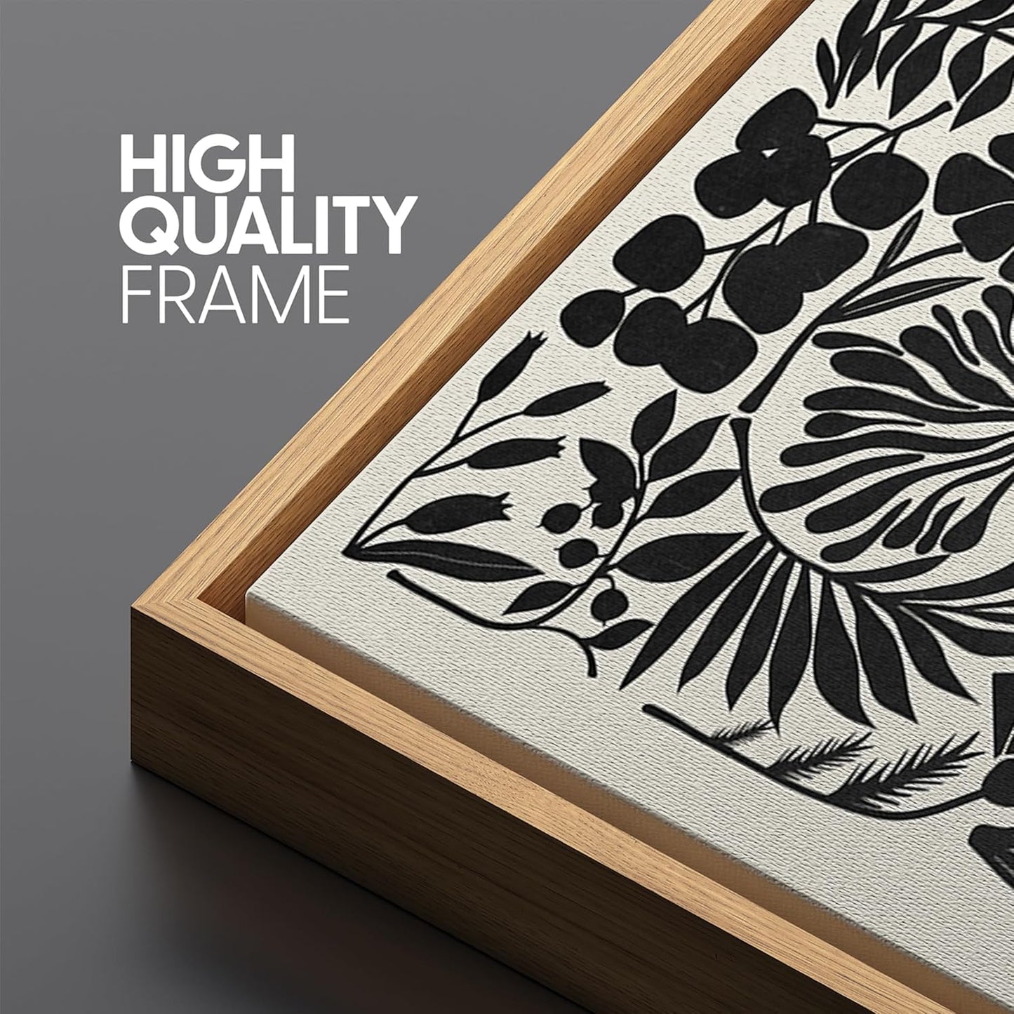 MUDECOR Extra Large Framed Canvas Print Wall Art Monochrome Botanicals Black and White Floral Illustrations Antique Retro Fine Art Illustrations Decorative Colorful for Bedroom - 60"x30"