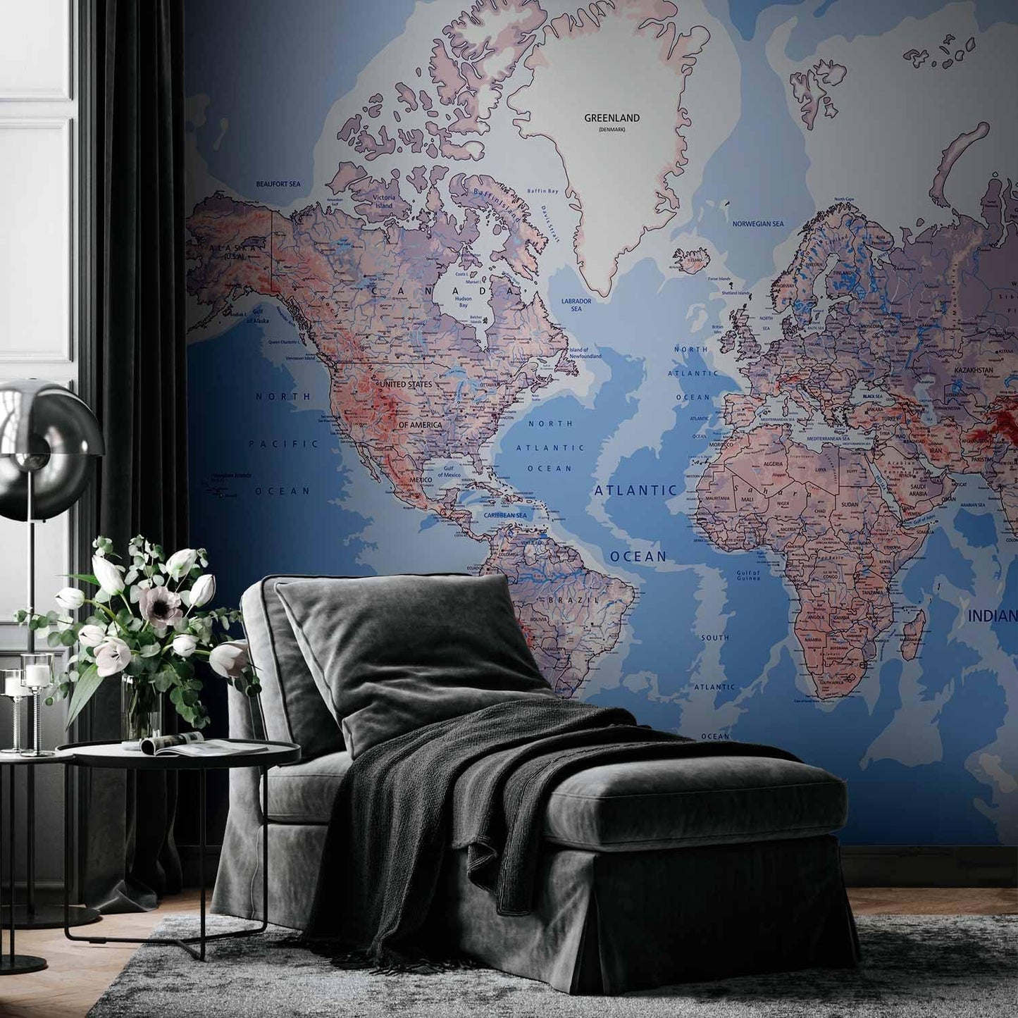 artgeist Premium Wall Mural World Map 79x55 in - XXL Non-Woven Wallpaper Fleece Wall Decor Photo Print Picture Image Design Home Map of The World k-A-0061-a-b